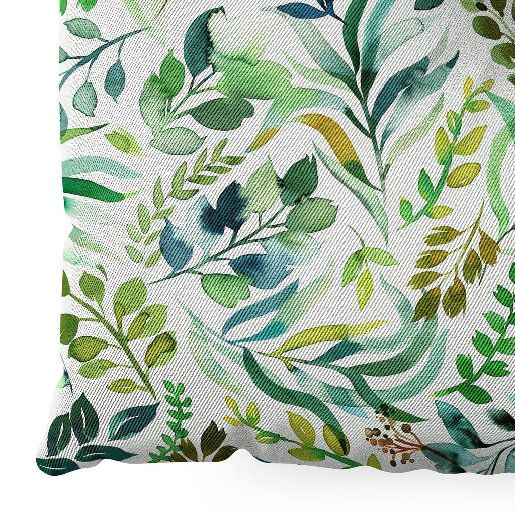Ninola Design Botanic Retreat Loose Botanical Leaves Watercolor Green Floor Pillow Square