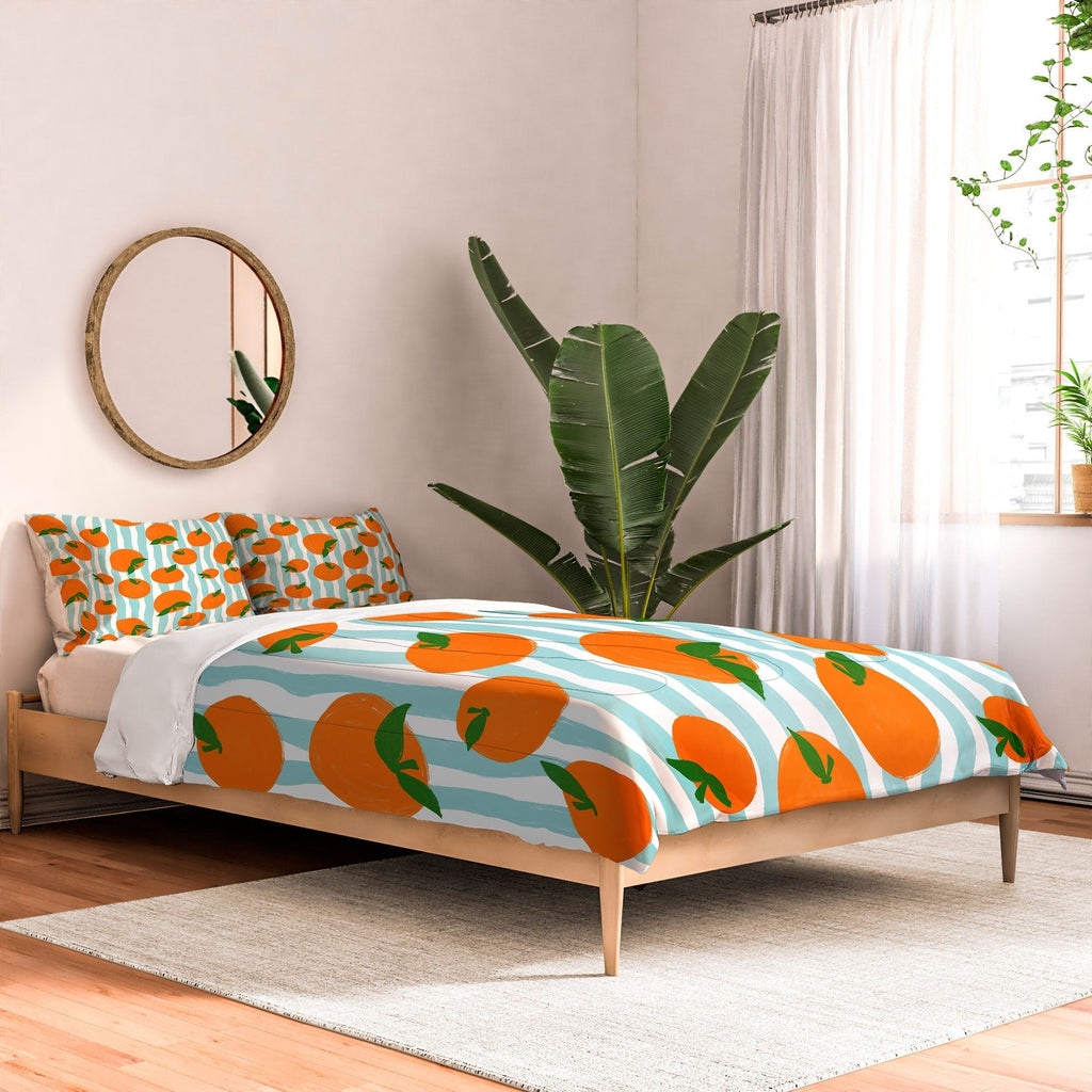 Design by Spark Zesty Oranges and Stripes Comforter