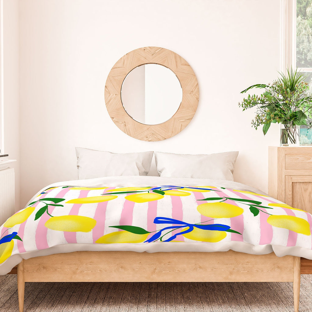 Design by Spark Zesty Lemons and Stripes Duvet Cover