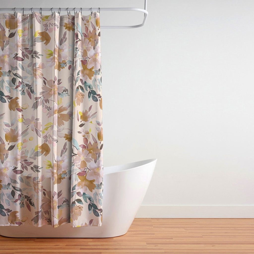 Ninola Design Botanic Retreat Floral Oleander Whimsical Soft Pink Shower Curtain