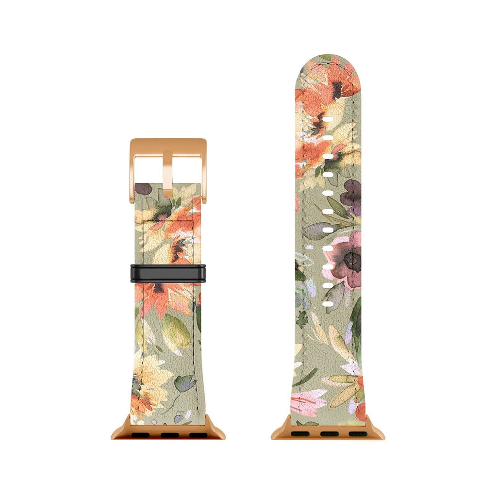 Ninola Design Botanic Retreat Painterly Tropical Flowers Sage Green Apple Watch Band