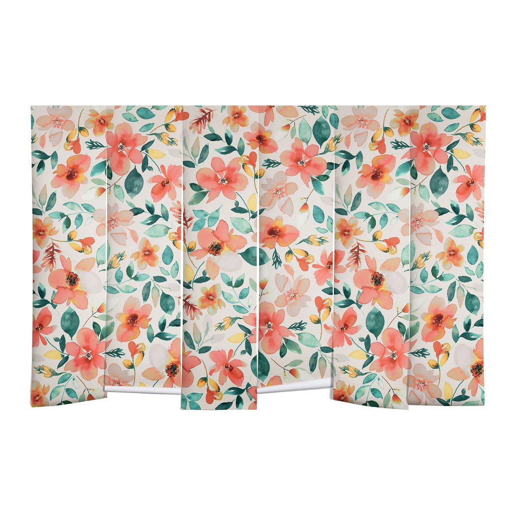 Ninola Design Botanic Retreat Tropical Whimsical Flowers Coral Green Wall Mural
