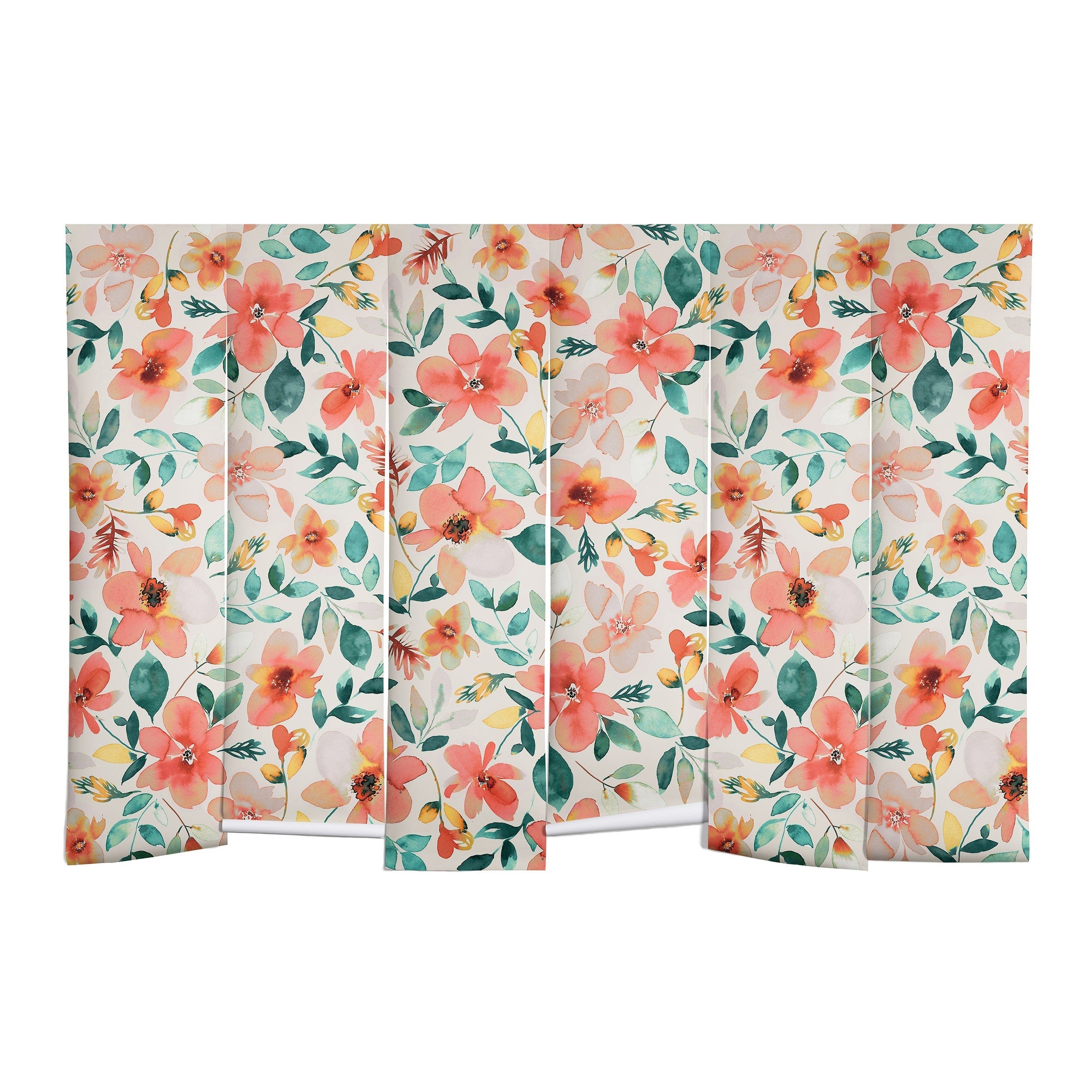 Ninola Design Botanic Retreat Tropical Whimsical Flowers Coral Green Wall Mural