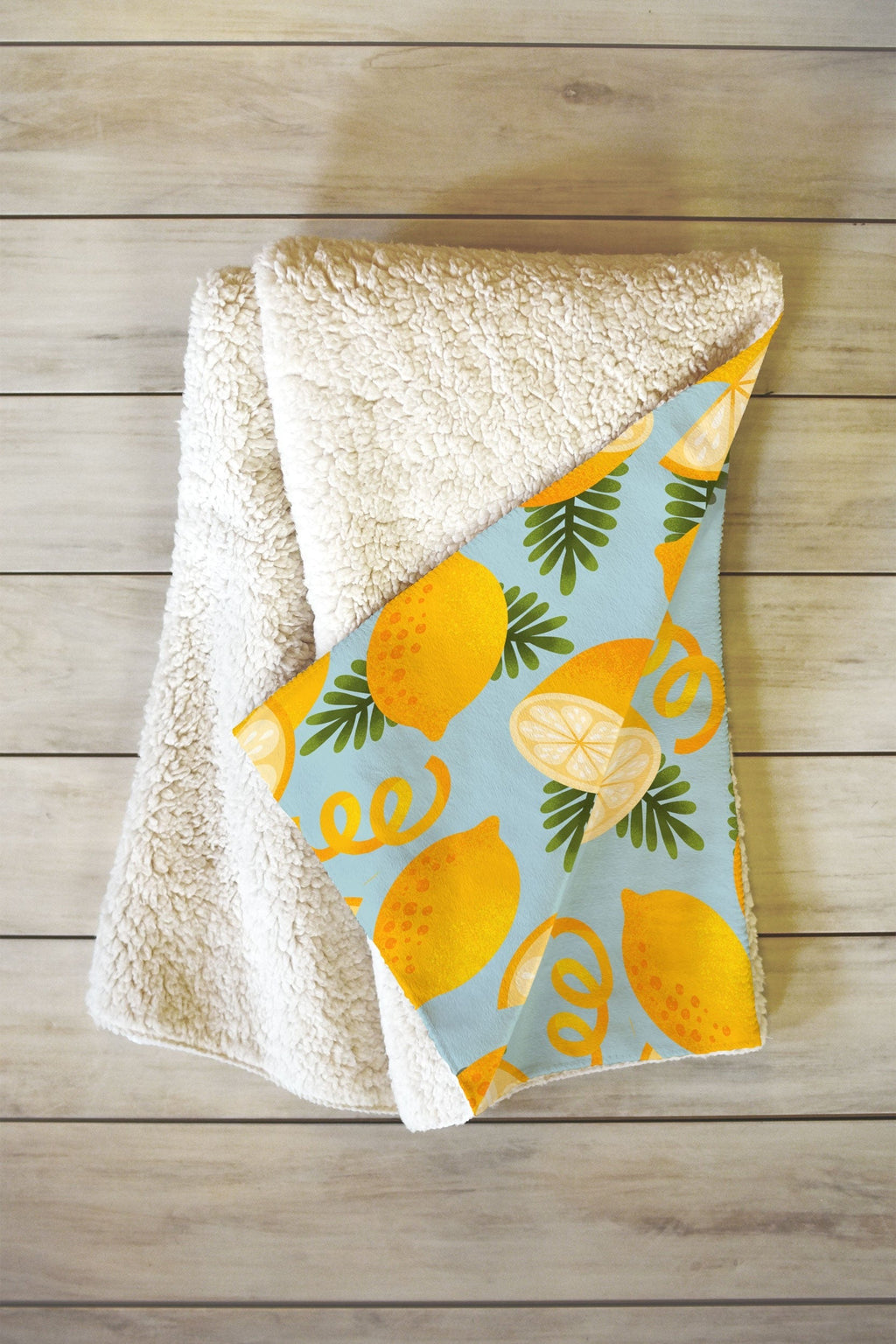 Jessica Molina Lemon Pattern on Sky Blue Fleece Throw Blanket