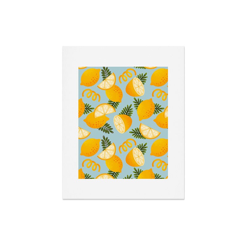 Jessica Molina Lemon Pattern on Sky Blue Art Print