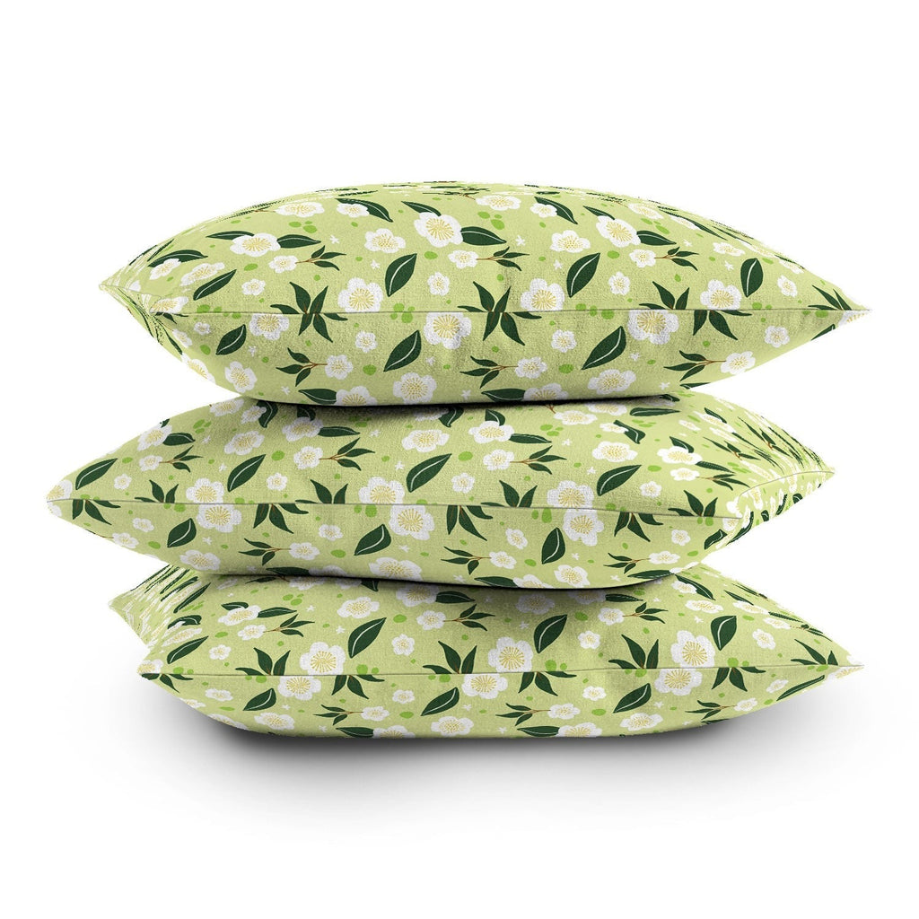 Design by Spark Matcha Tea Florals Outdoor Throw Pillow