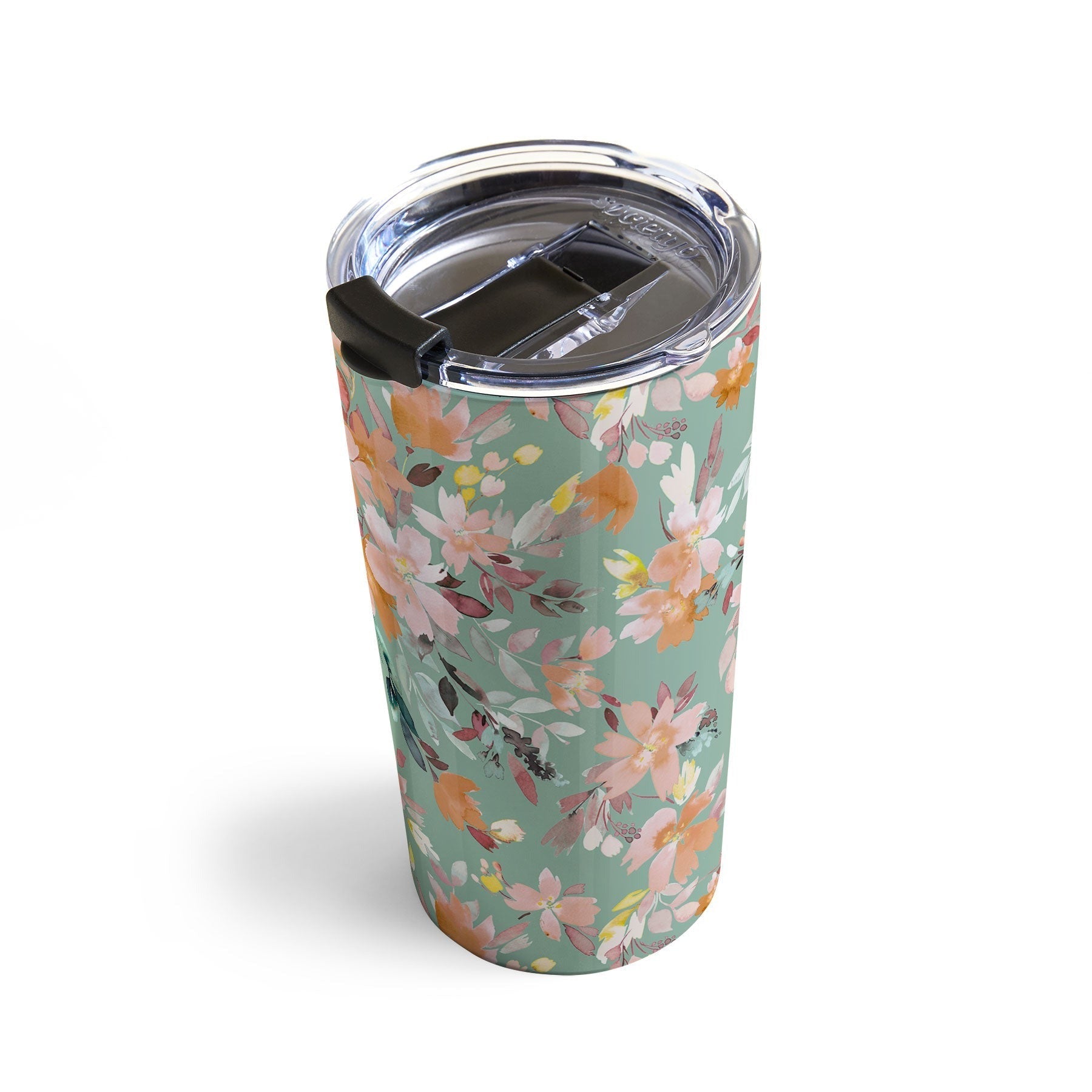 Ninola Design Botanic Retreat Floral Oleander Whimsical Teal Green Travel Mug