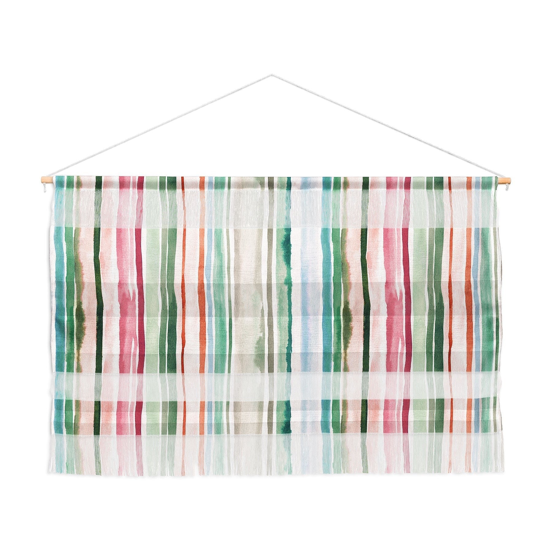 Ninola Design Botanic Retreat Watercolor Stripes Green Orange Red Wall Hanging Landscape