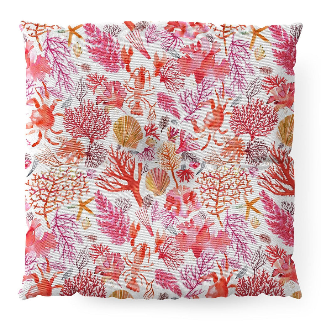 Ninola Design Botanic Retreat Coral Reef Crab Lobster Red Floor Pillow Square