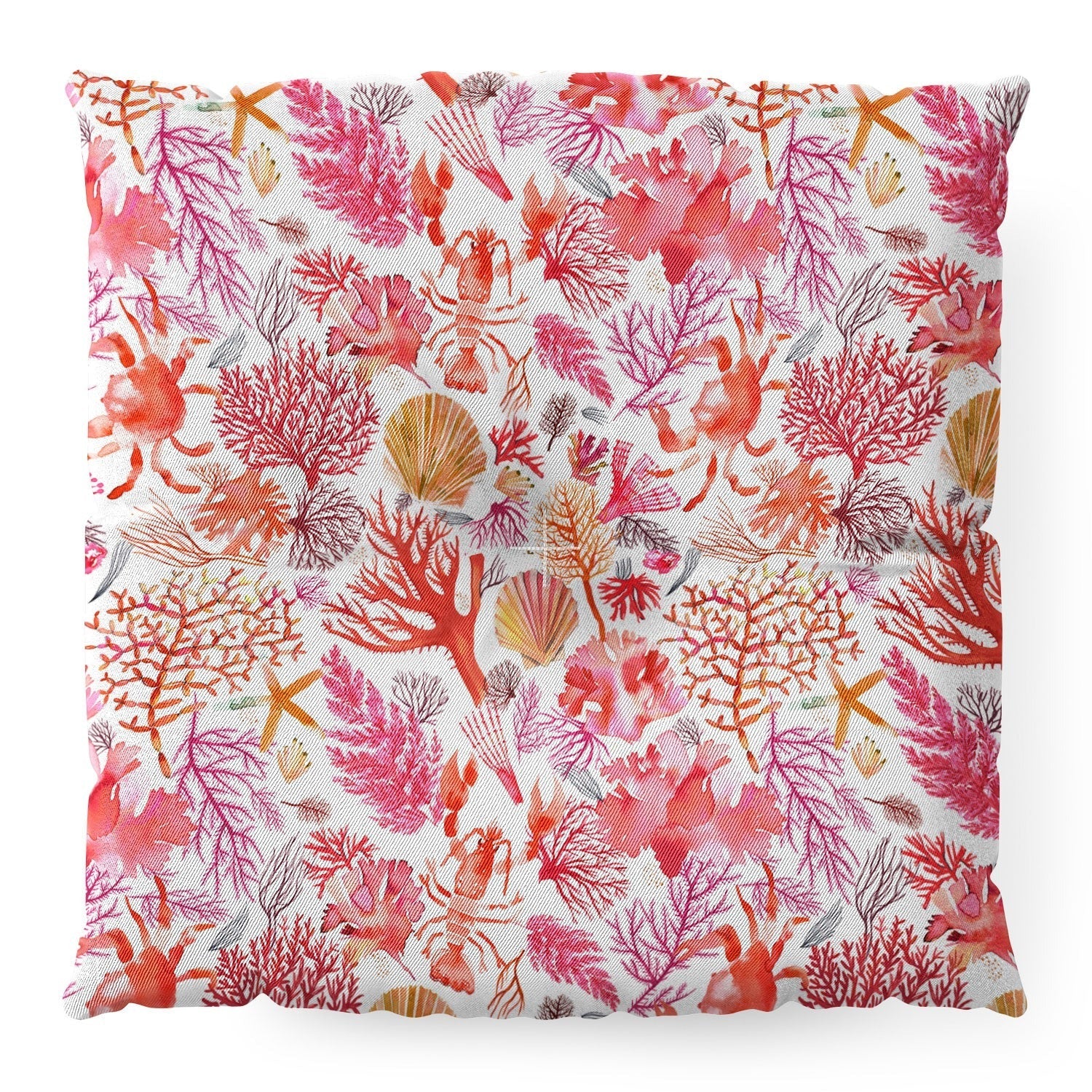 Ninola Design Botanic Retreat Coral Reef Crab Lobster Red Floor Pillow Square