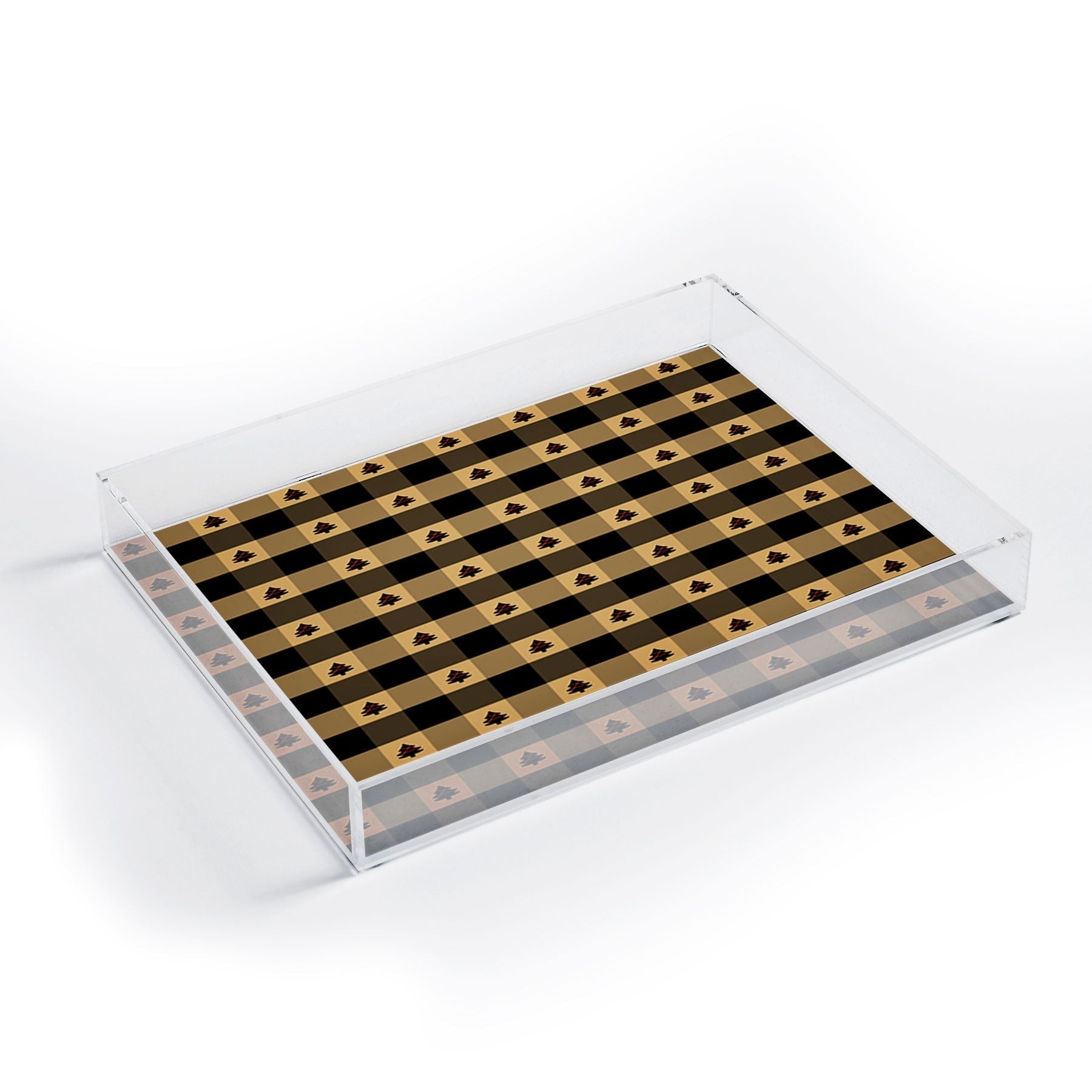 Design by Spark Black Gold Tree Tree Gingham Acrylic Tray