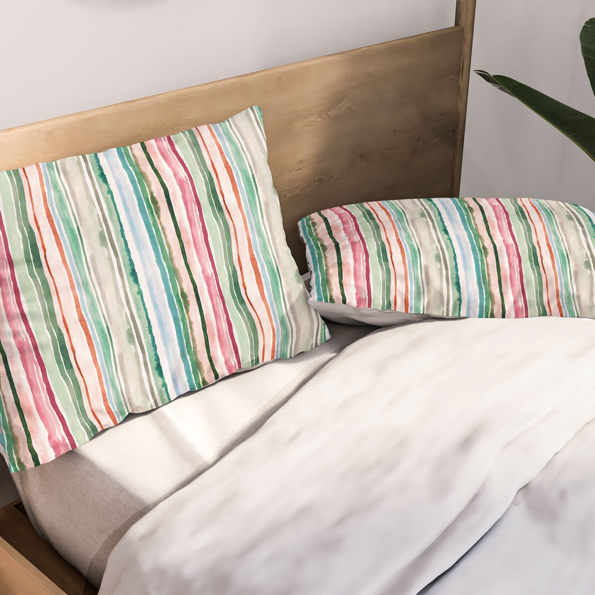 Ninola Design Botanic Retreat Watercolor Stripes Green Orange Red Pillow Shams