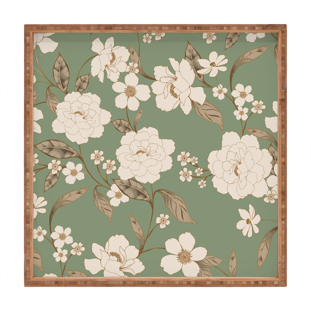 Gabriela Fuente Olive Floral Roberta Square Tray