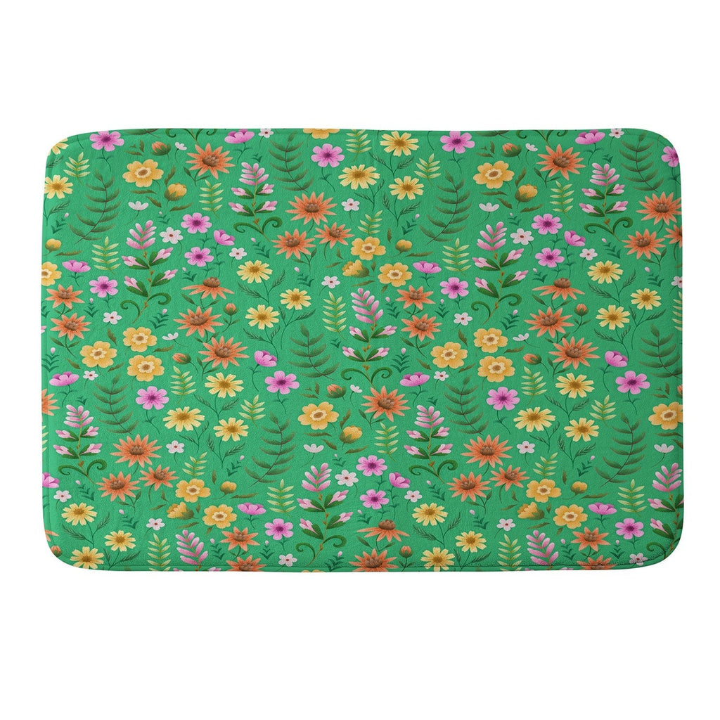 Pimlada Phuapradit Ditsy Spring Floral Green Memory Foam Bath Mat