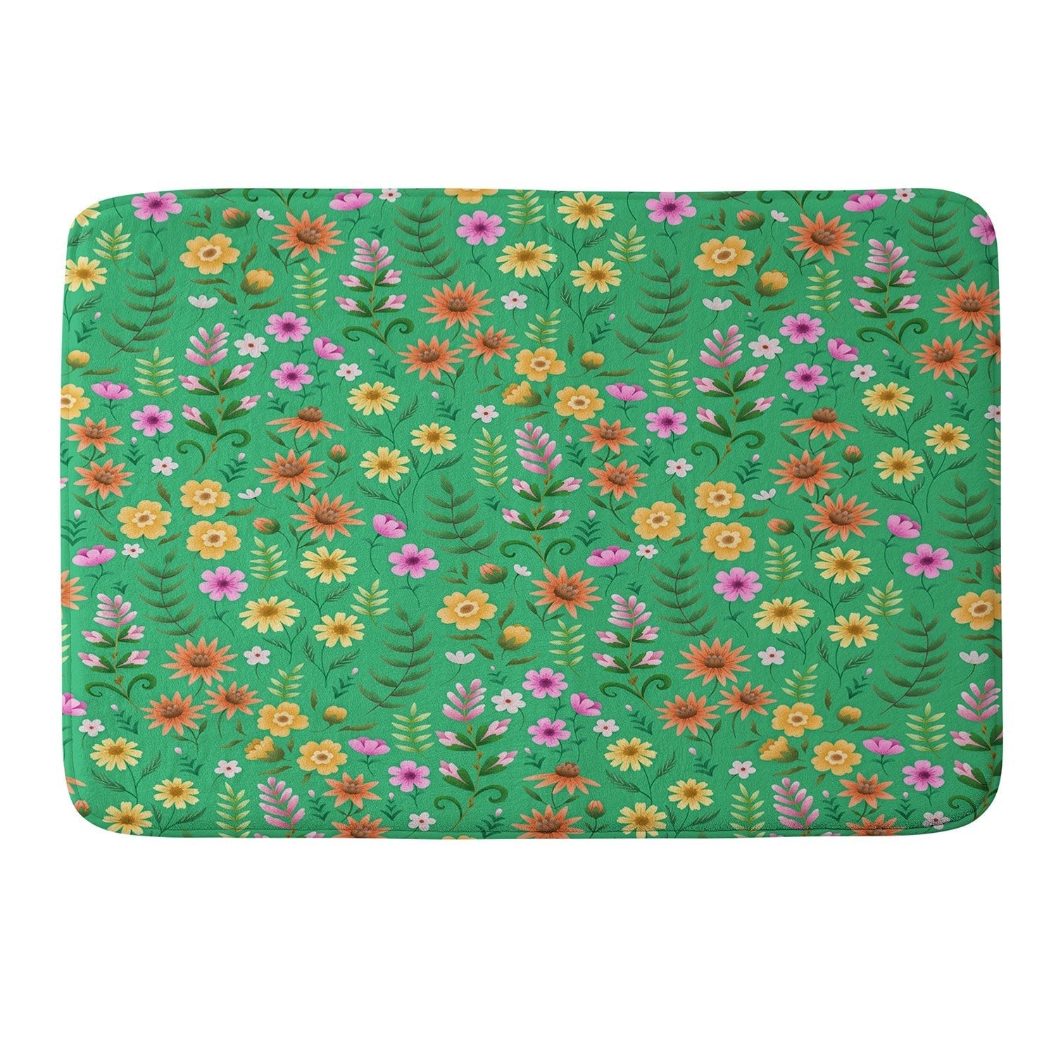 Pimlada Phuapradit Ditsy Spring Floral Green Memory Foam Bath Mat