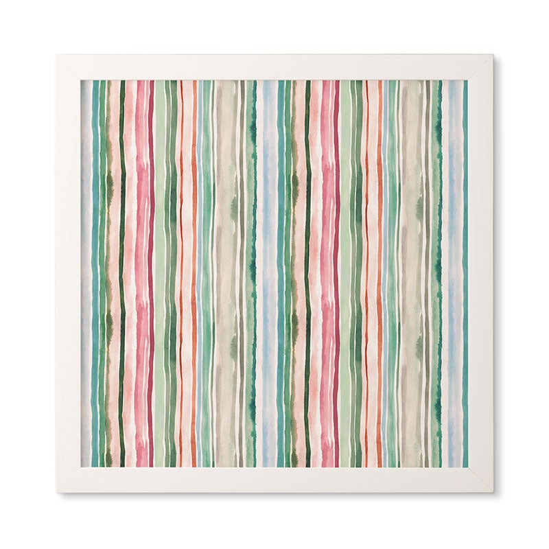 Ninola Design Botanic Retreat Watercolor Stripes Green Orange Red Framed Wall Art