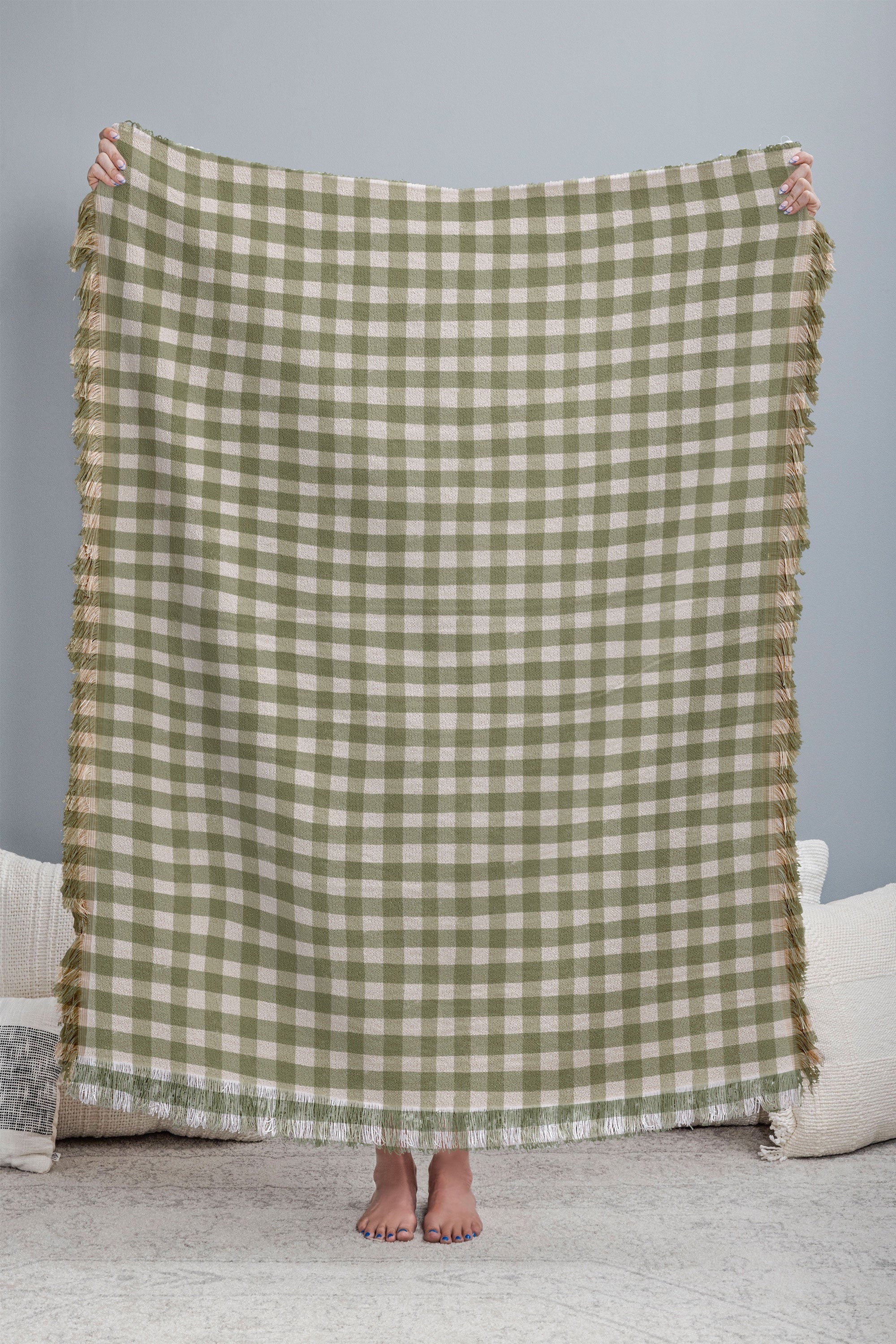 Menina Lisboa Rustic Green Plaid Throw Blanket