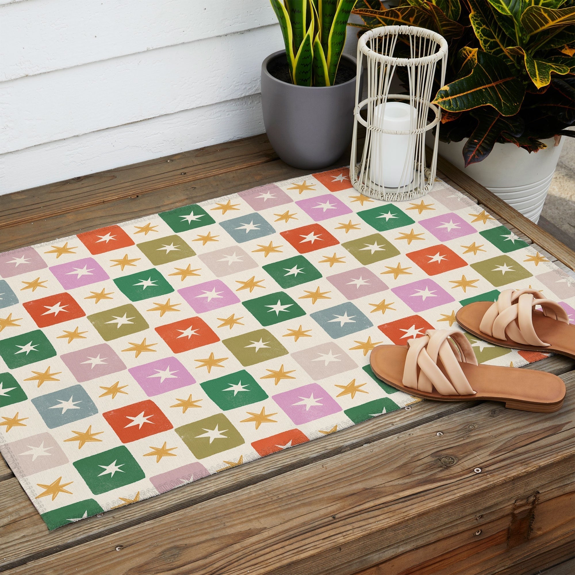 LouBruzzoni Retro Star Block Pattern Outdoor Rug