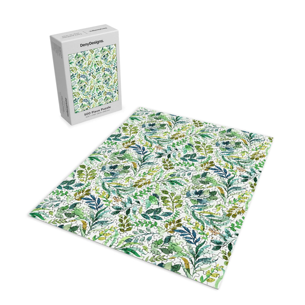 Ninola Design Botanic Retreat Loose Botanical Leaves Watercolor Green Puzzle