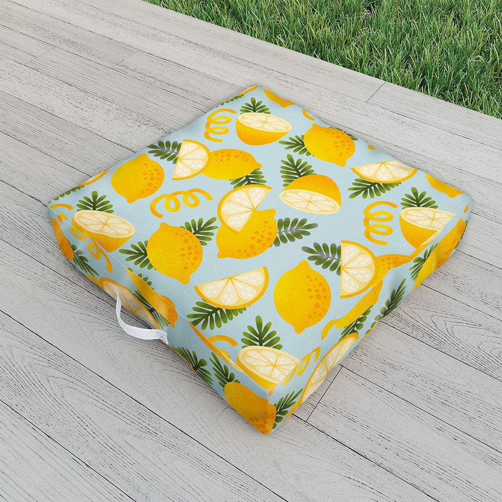 Jessica Molina Lemon Pattern on Sky Blue Outdoor Floor Cushion