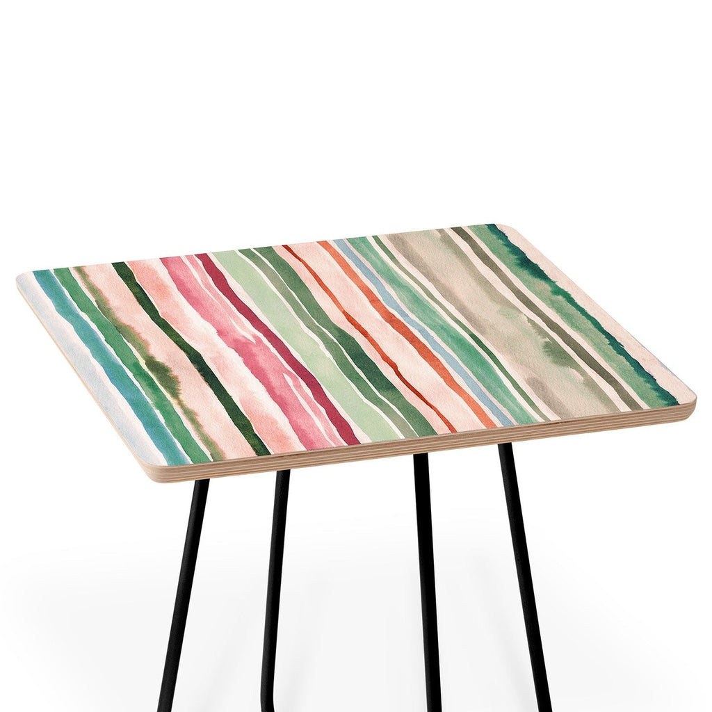 Ninola Design Botanic Retreat Watercolor Stripes Green Orange Red Side Table