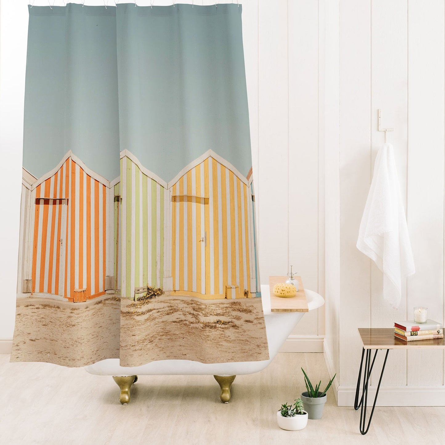 Ingrid Beddoes Beach Huts II Shower Curtain