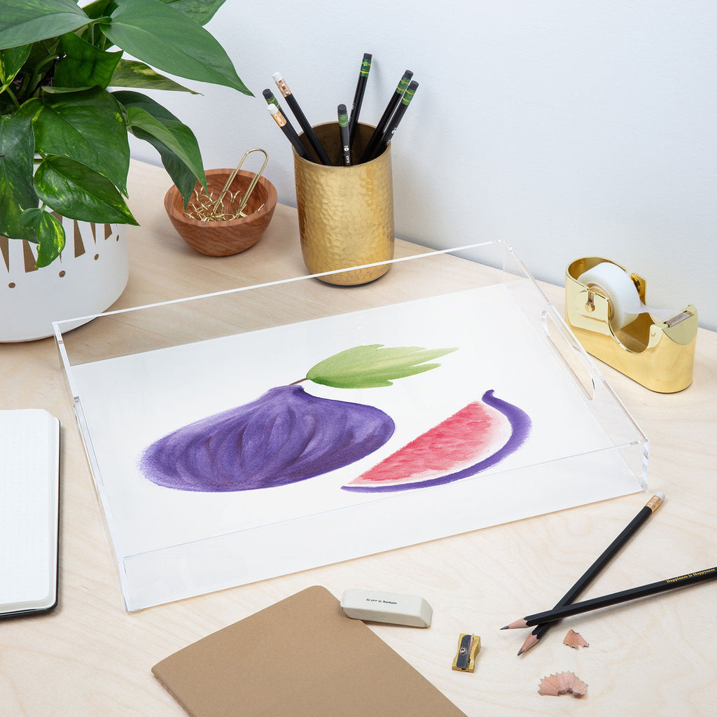 Intemporalis Fig Fruit Watercolor Painting Acrylic Tray