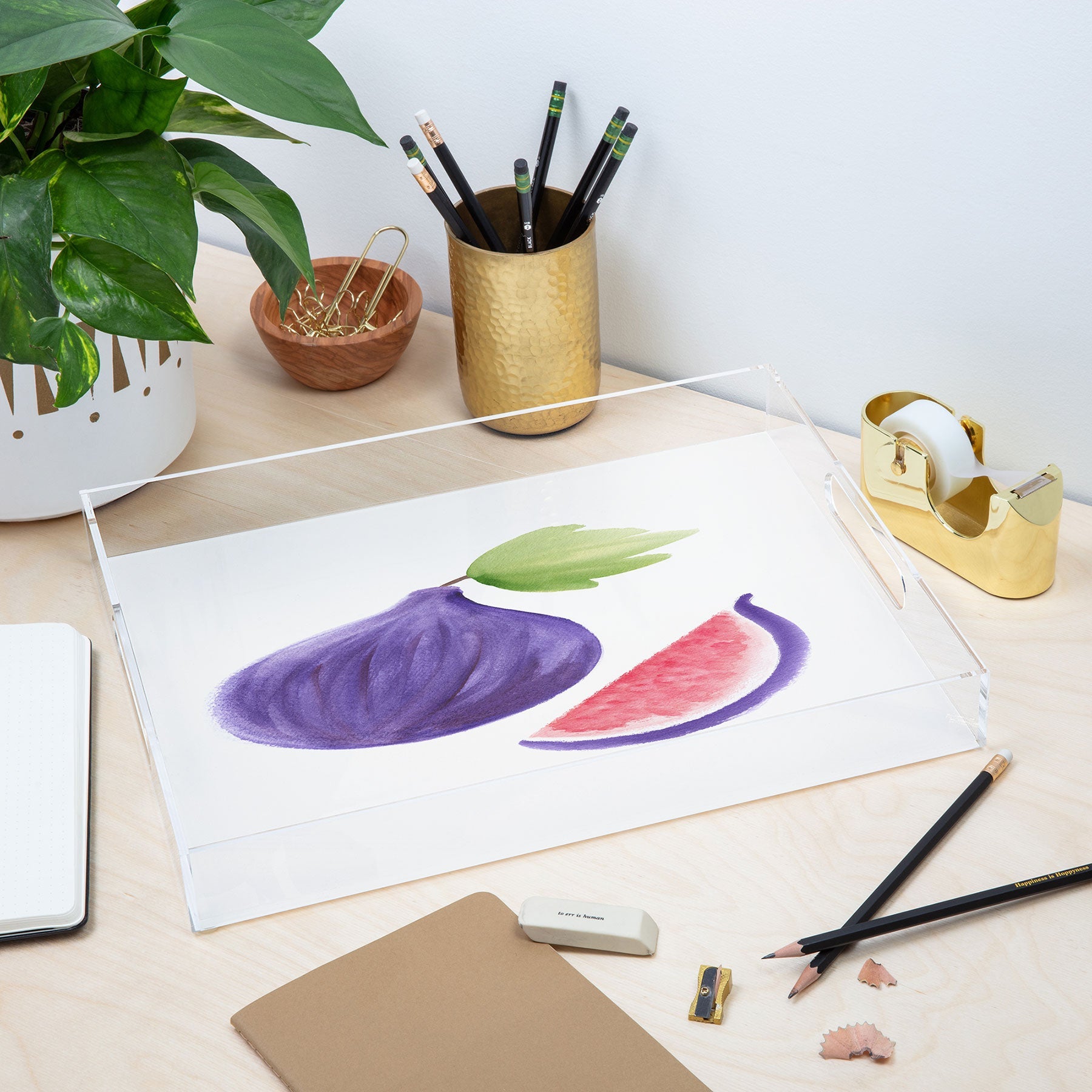 Intemporalis Fig Fruit Watercolor Painting Acrylic Tray