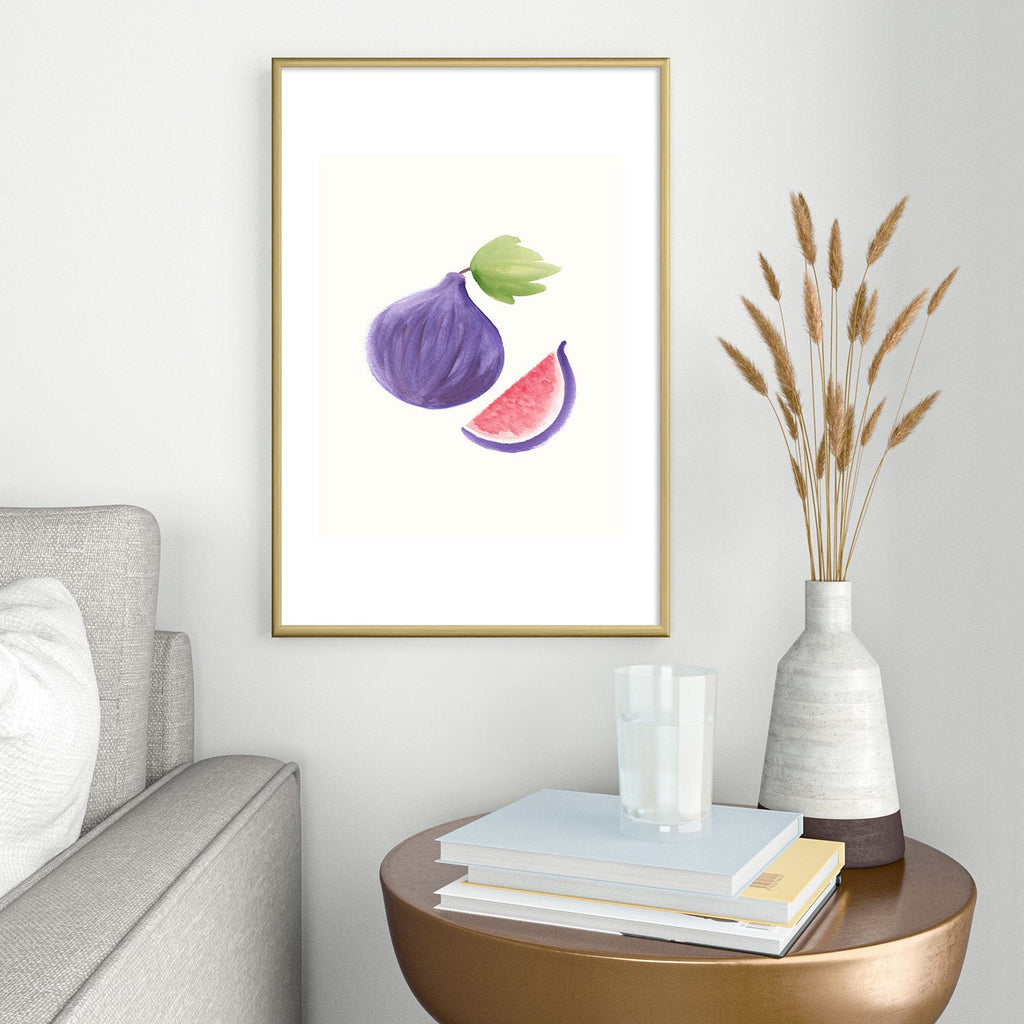 Intemporalis Fig Fruit Watercolor Painting Metal Framed Art Print