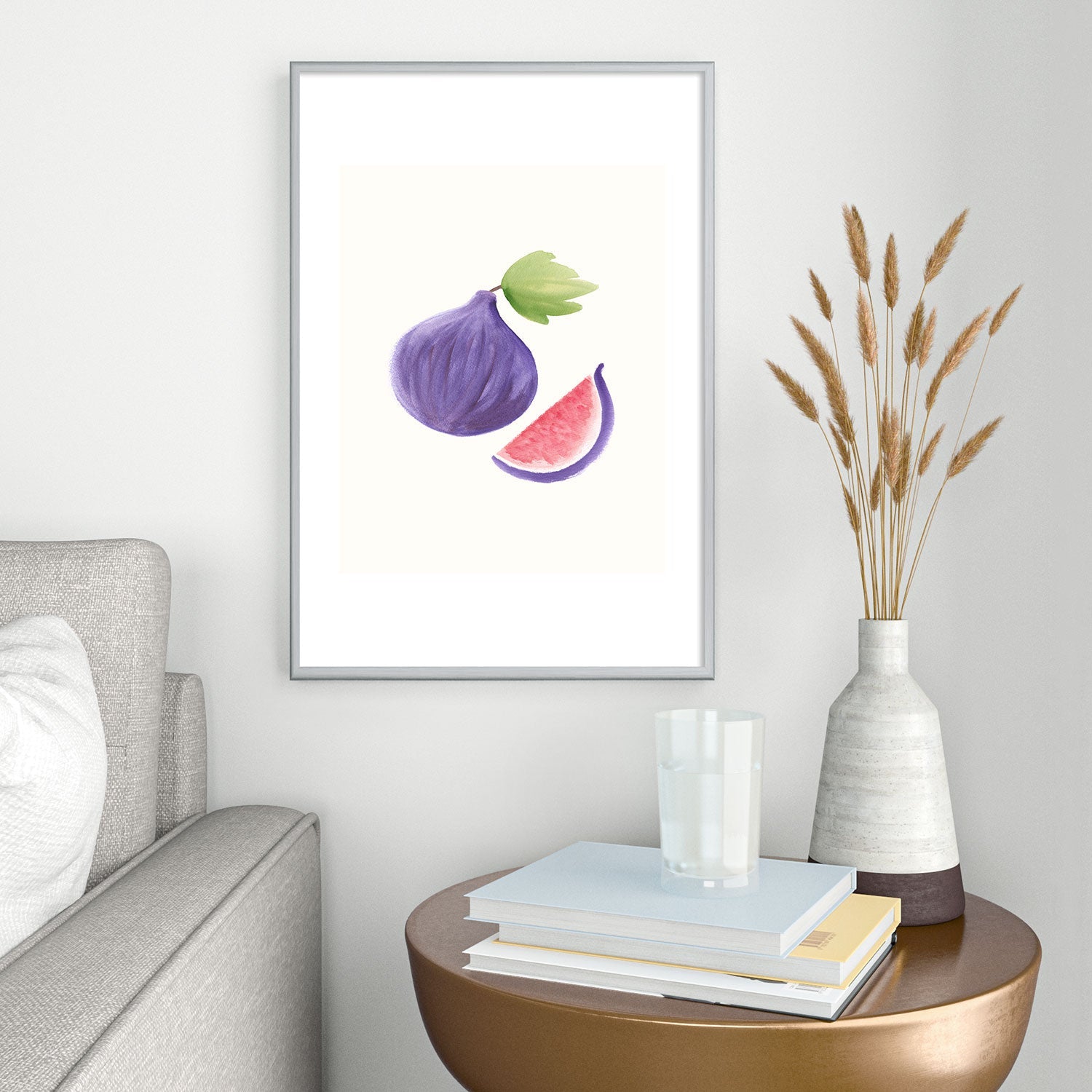 Intemporalis Fig Fruit Watercolor Painting Metal Framed Art Print