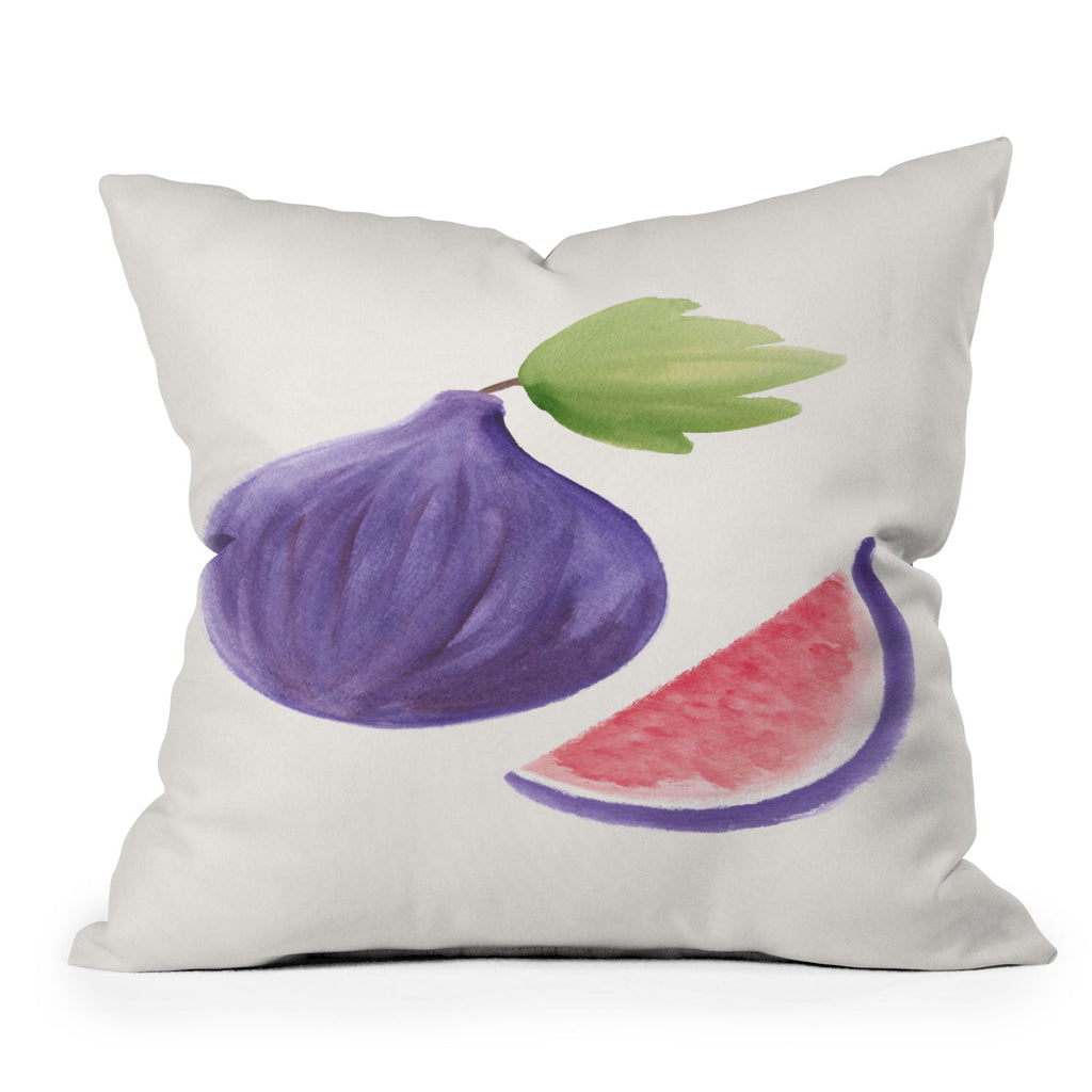 Intemporalis Fig Fruit Watercolor Painting Throw Pillow