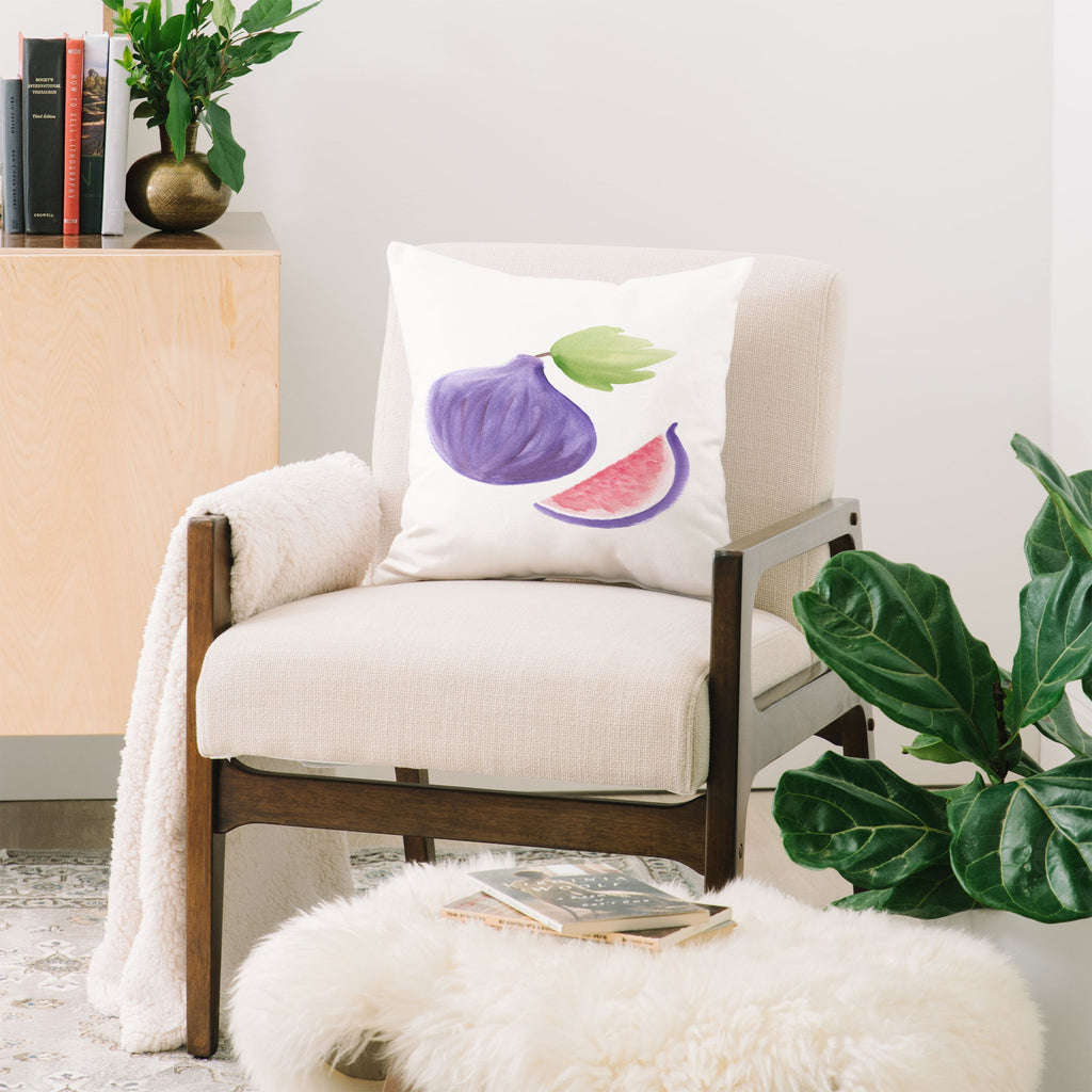 Intemporalis Fig Fruit Watercolor Painting Throw Pillow