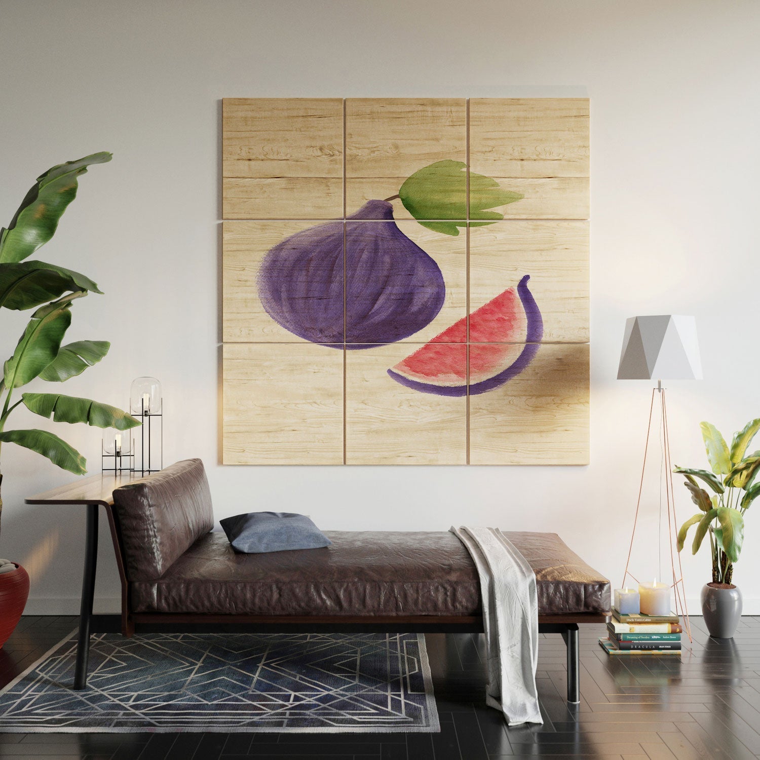 Intemporalis Fig Fruit Watercolor Painting Wood Wall Mural