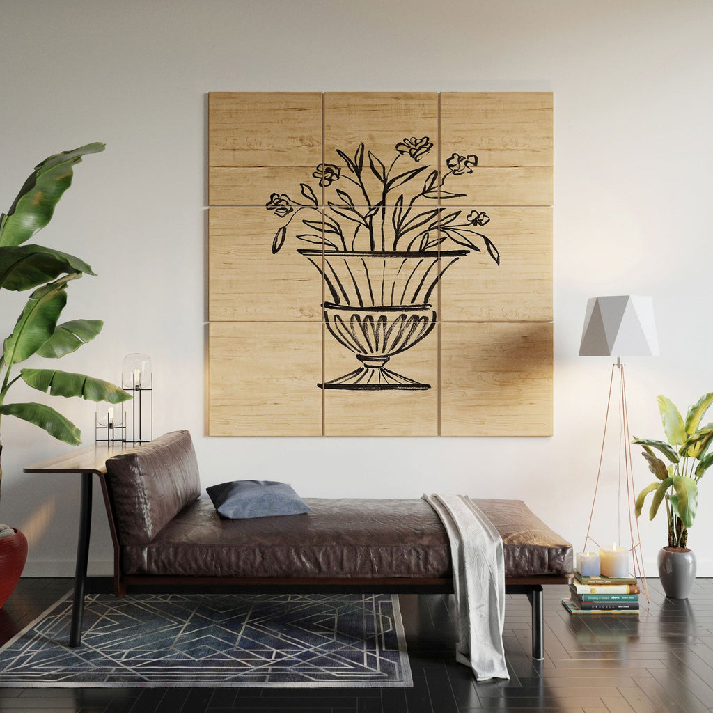 Intemporalis Garden Pot Antique Vase Flower Wood Wall Mural