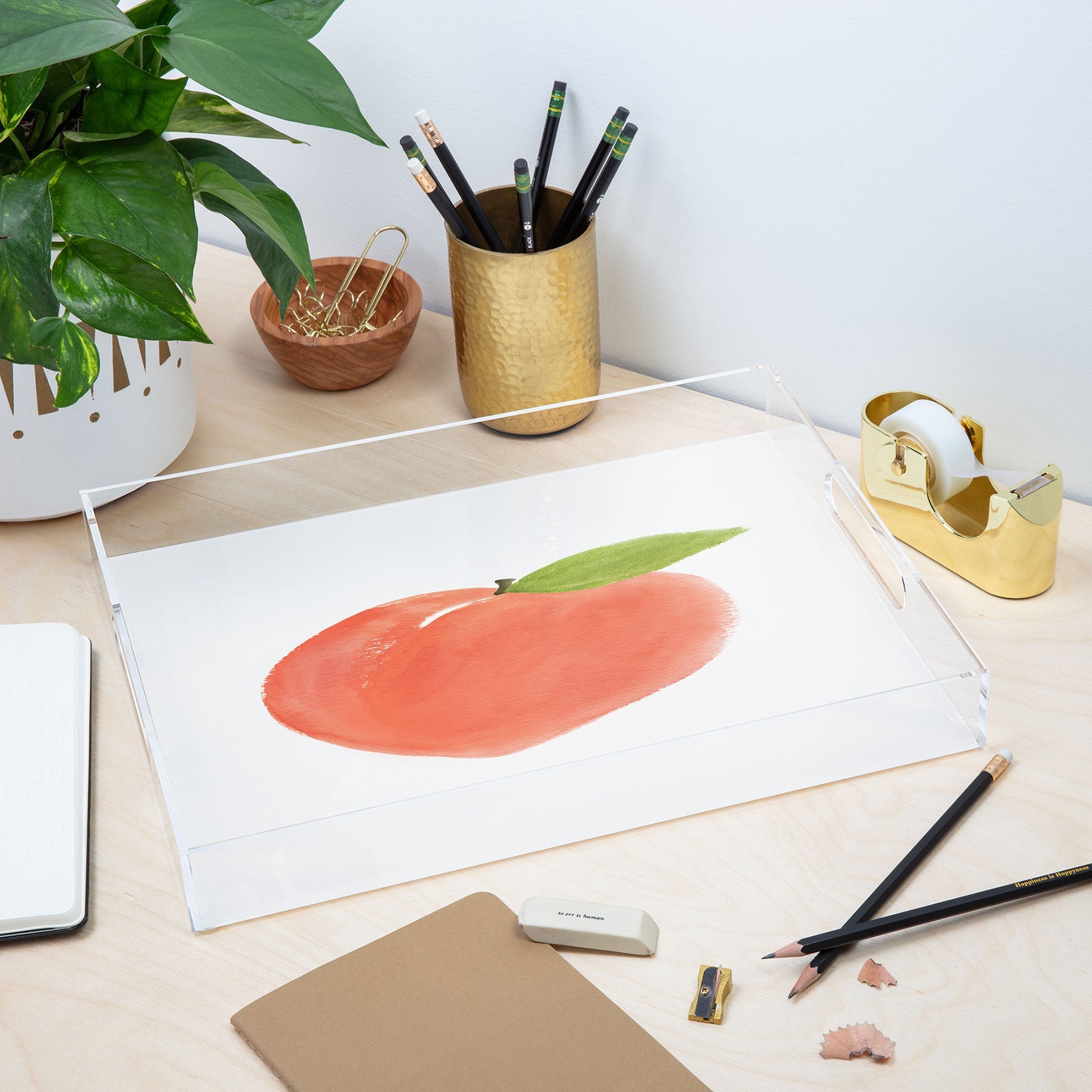 Intemporalis Peach Fruit Watercolor Painting Acrylic Tray