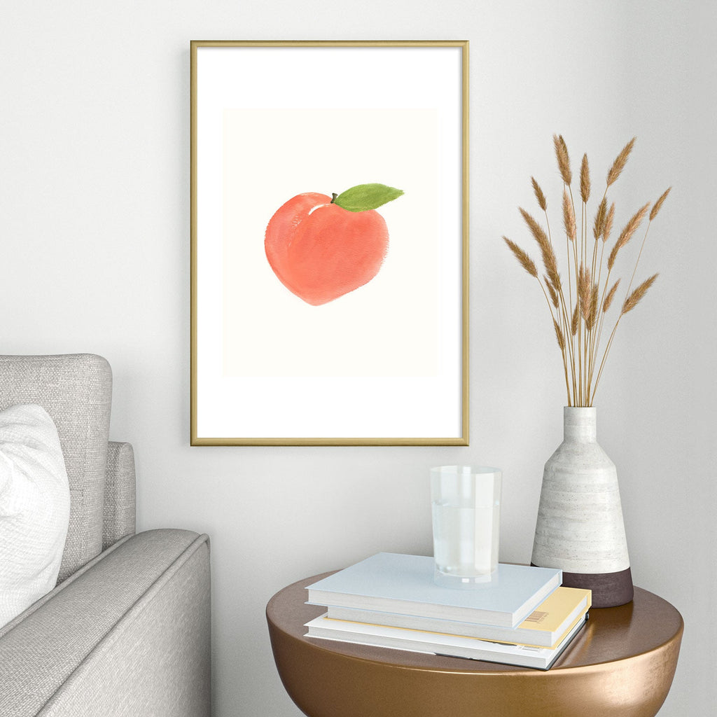 Intemporalis Peach Fruit Watercolor Painting Metal Framed Art Print