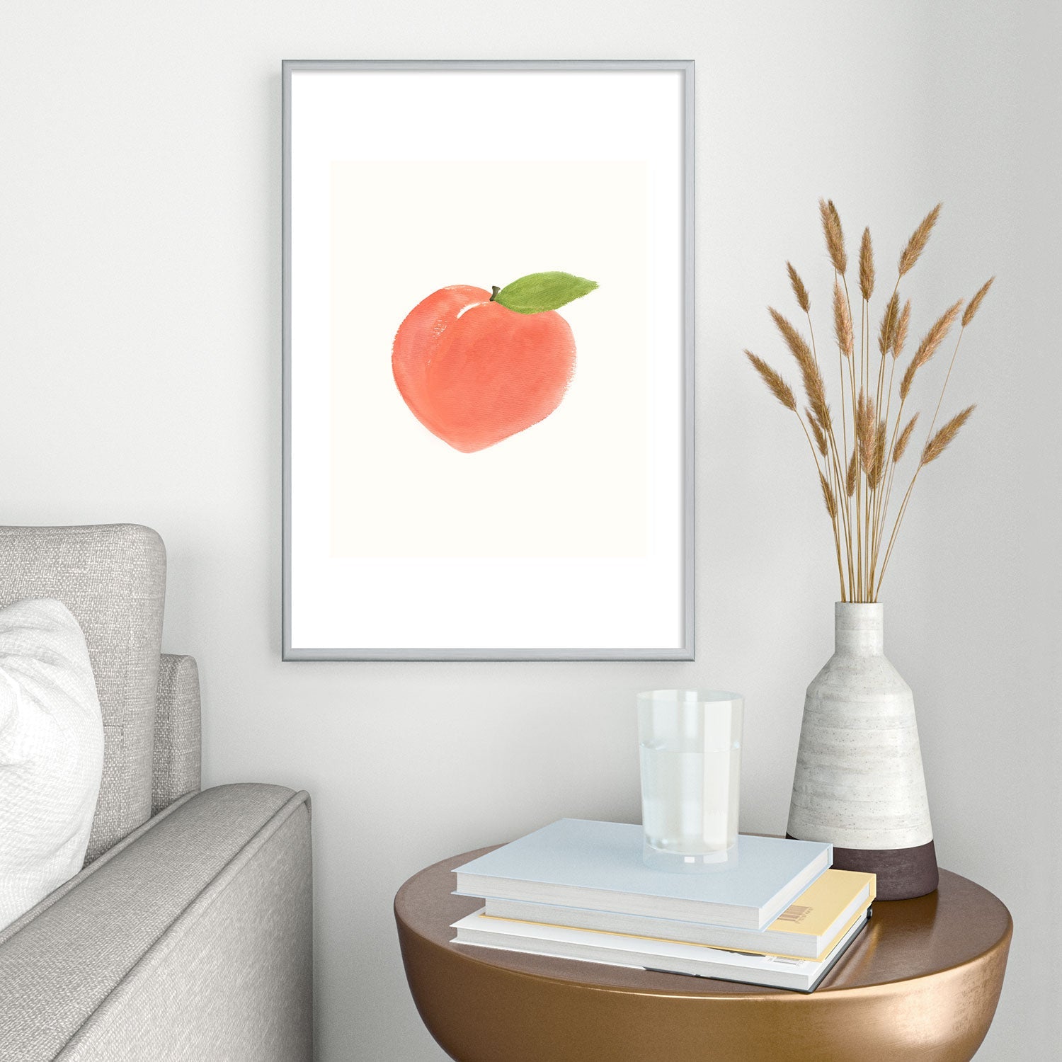 Intemporalis Peach Fruit Watercolor Painting Metal Framed Art Print