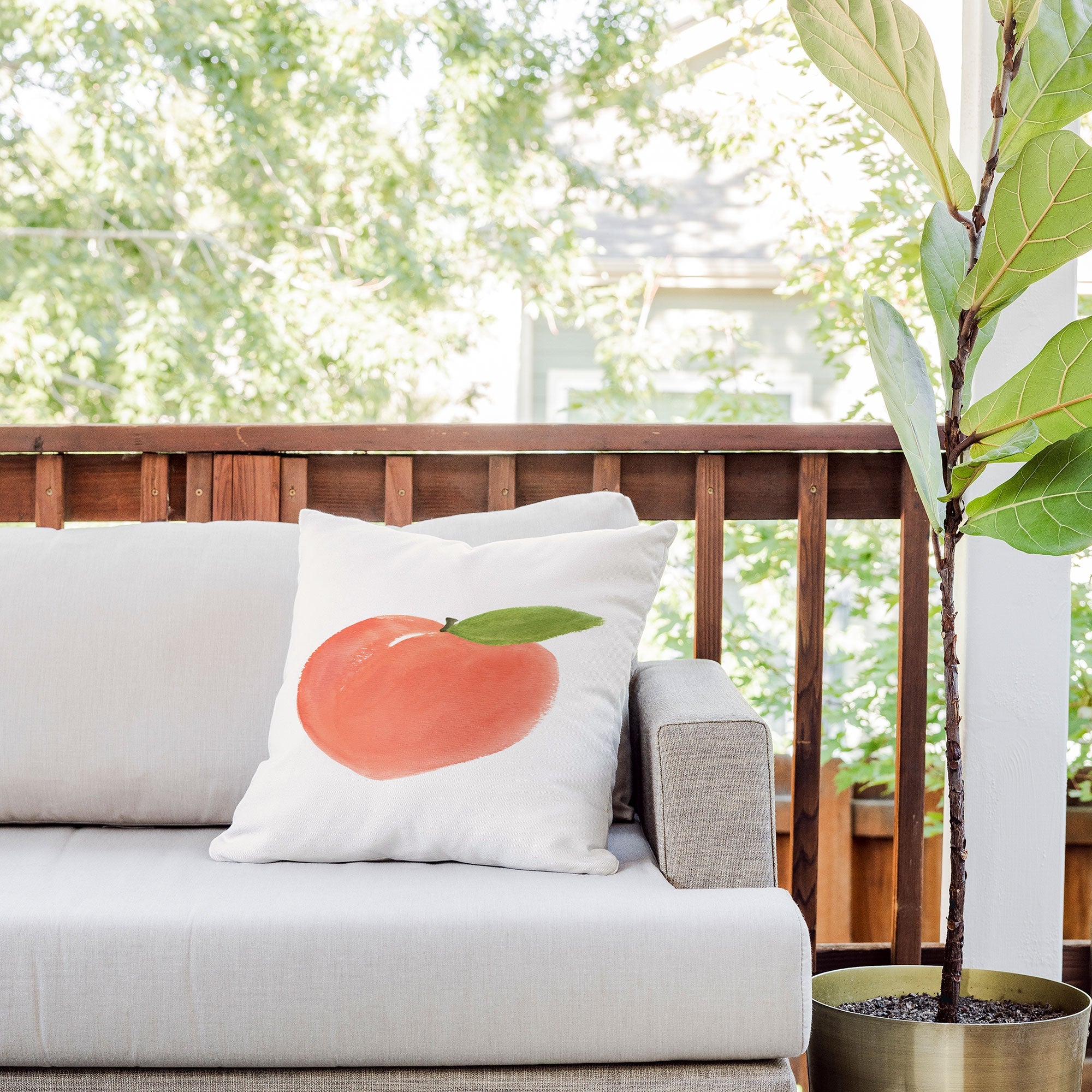 Intemporalis Peach Fruit Watercolor Painting Outdoor Throw Pillow