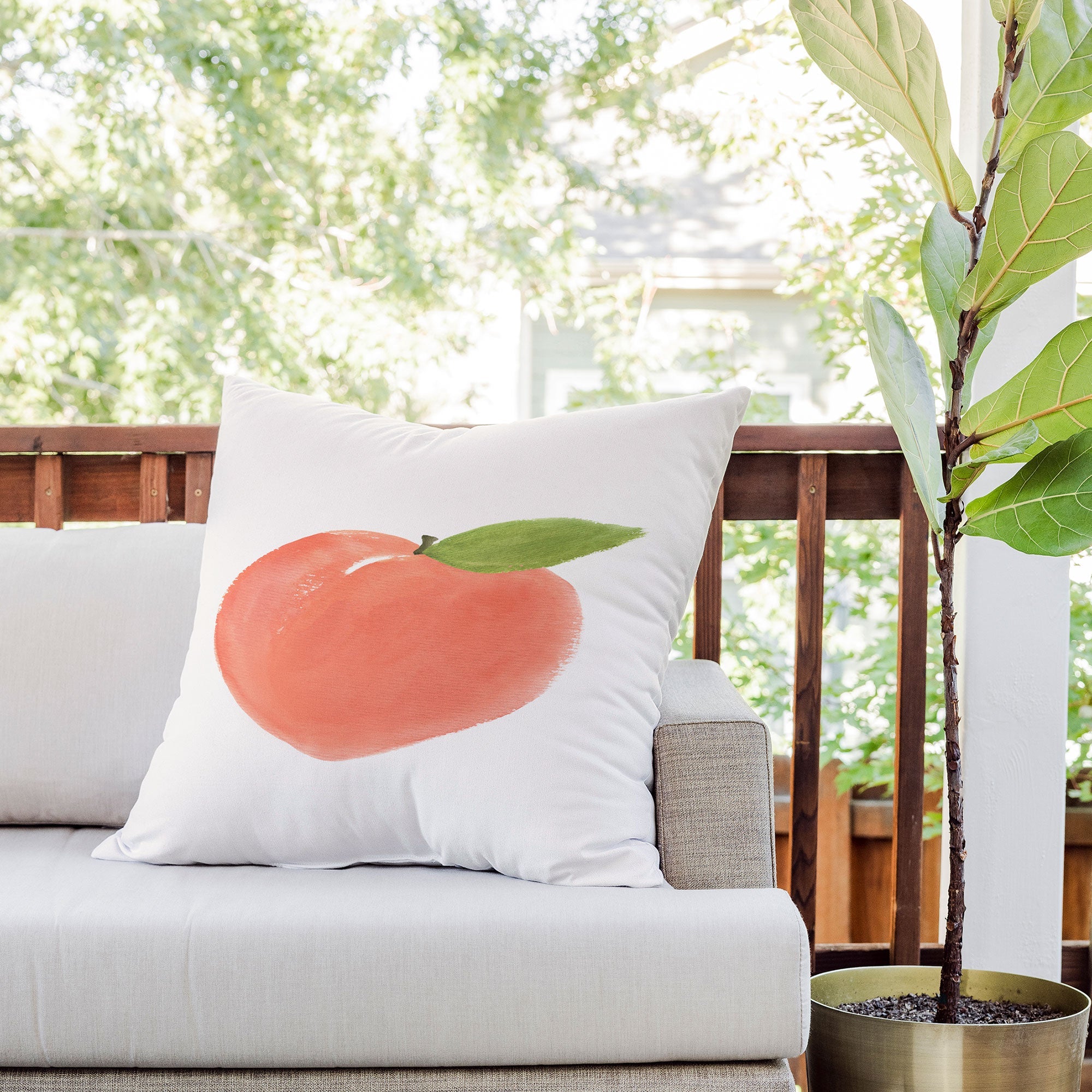 Intemporalis Peach Fruit Watercolor Painting Outdoor Throw Pillow