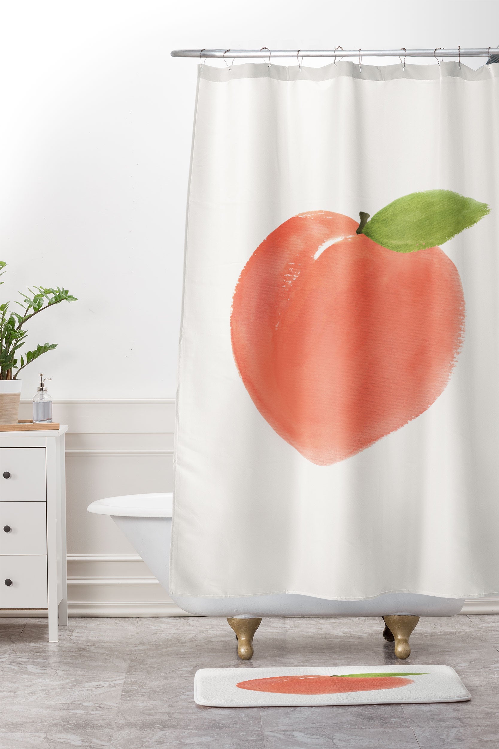 Intemporalis Peach Fruit Watercolor Painting Memory Foam Bath Mat