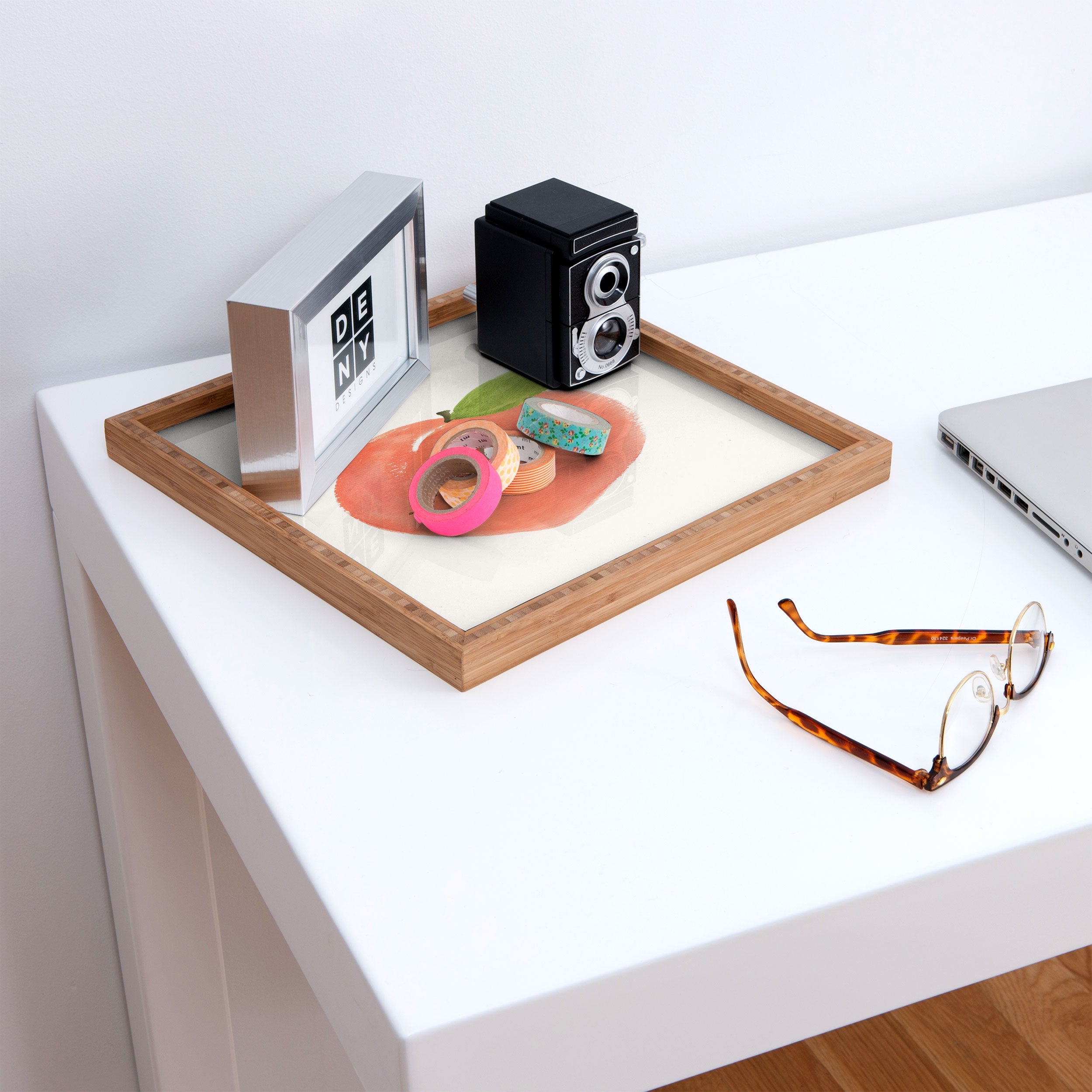 Intemporalis Peach Fruit Watercolor Painting Square Tray
