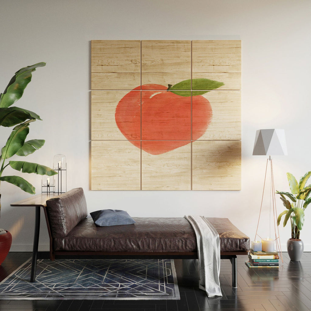 Intemporalis Peach Fruit Watercolor Painting Wood Wall Mural