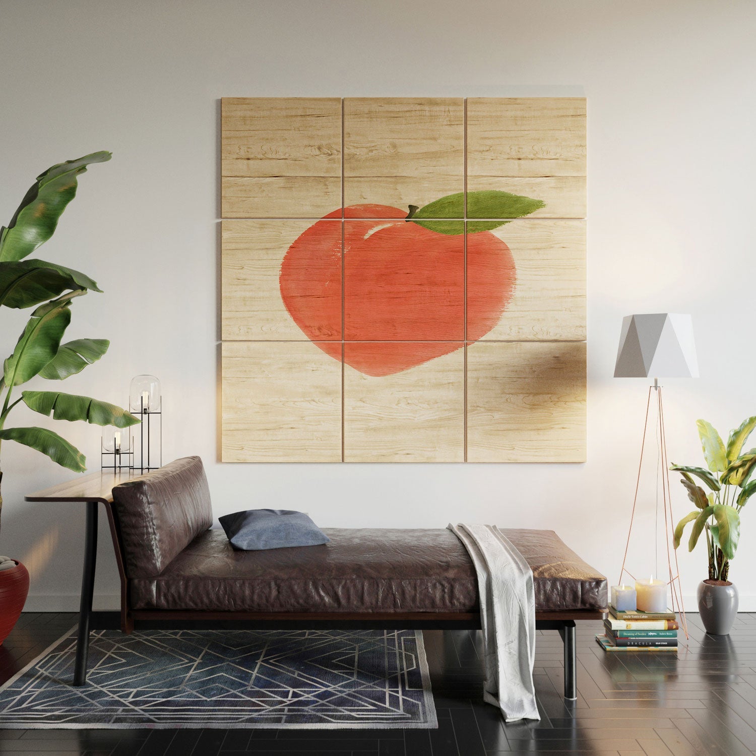Intemporalis Peach Fruit Watercolor Painting Wood Wall Mural