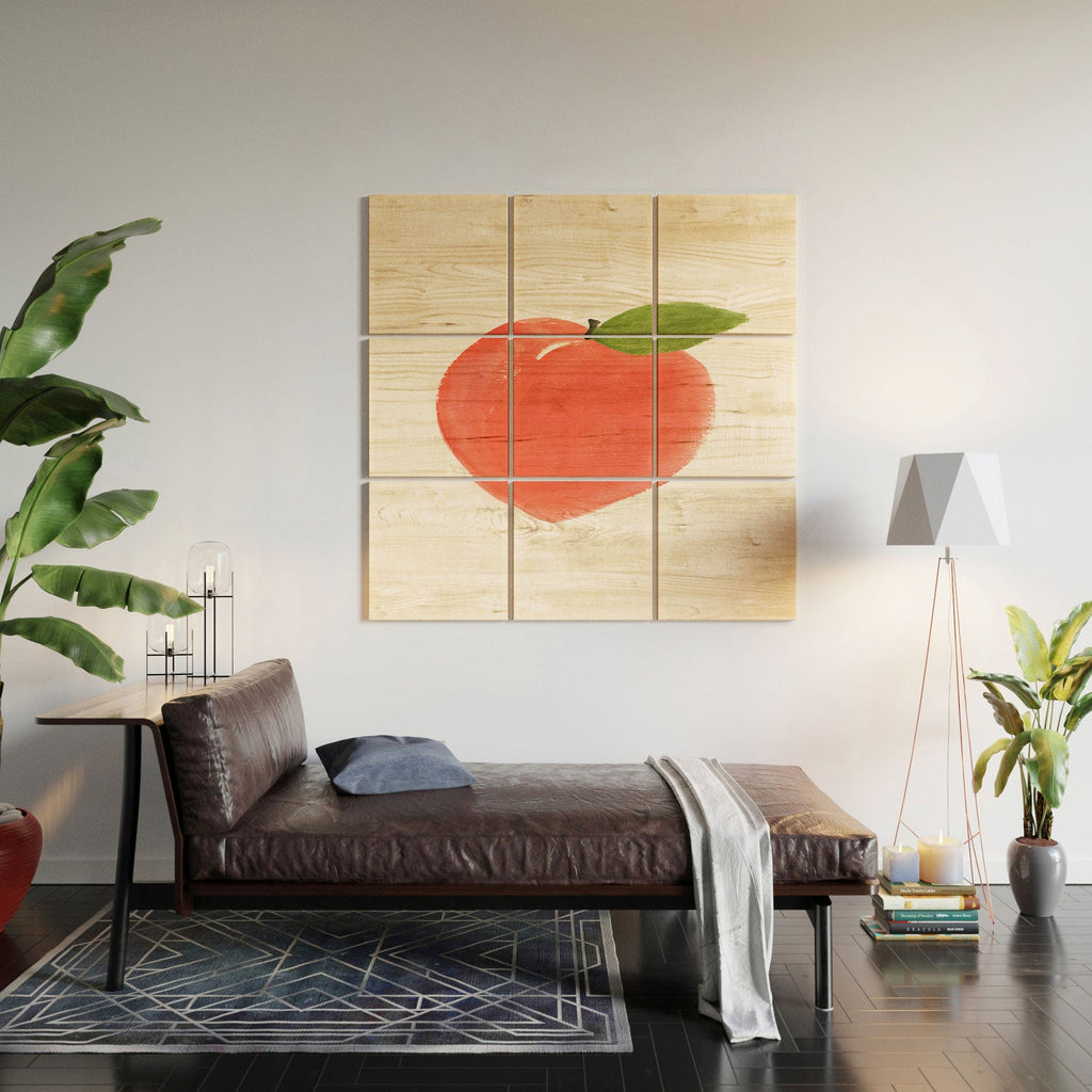 Intemporalis Peach Fruit Watercolor Painting Wood Wall Mural