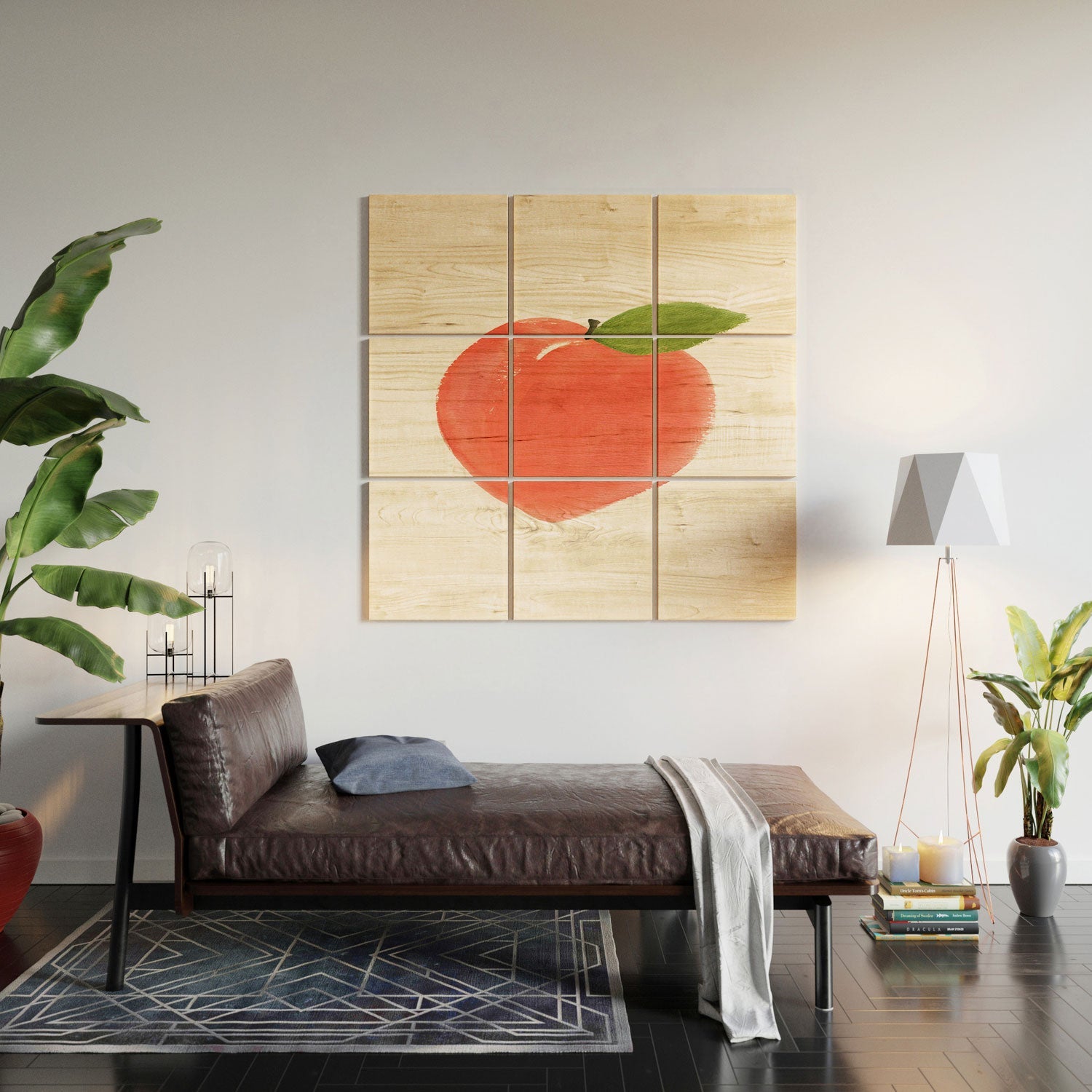 Intemporalis Peach Fruit Watercolor Painting Wood Wall Mural