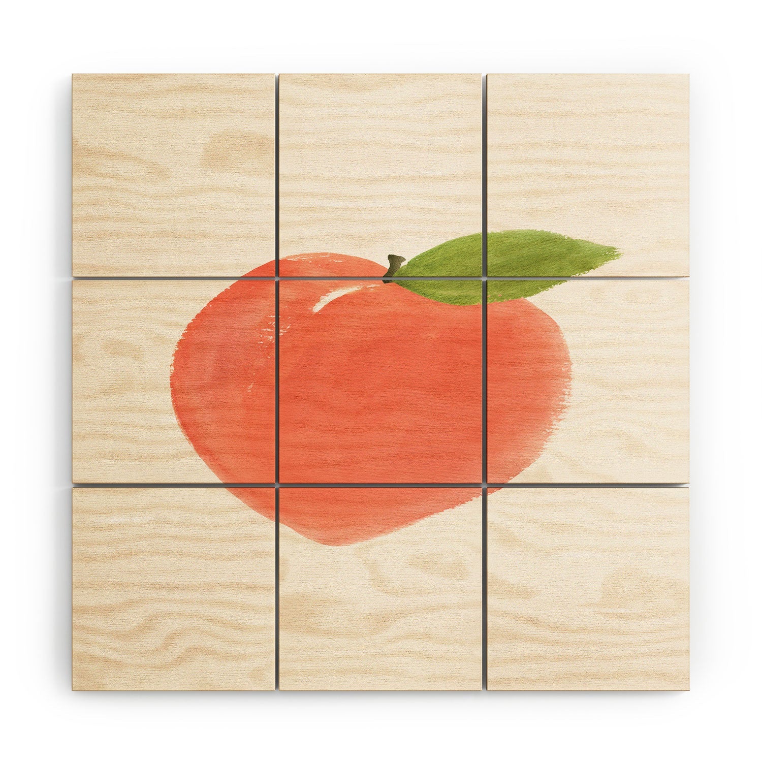 Intemporalis Peach Fruit Watercolor Painting Wood Wall Mural