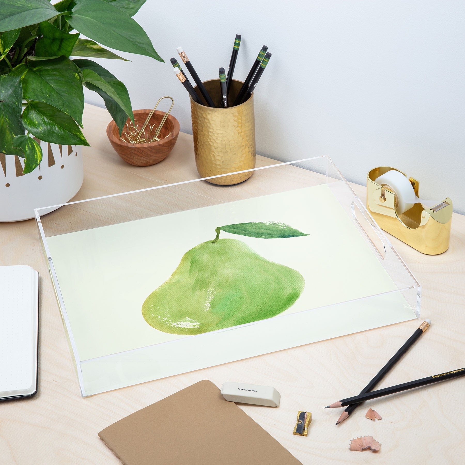 Intemporalis Pear Watercolor Illustration Acrylic Tray