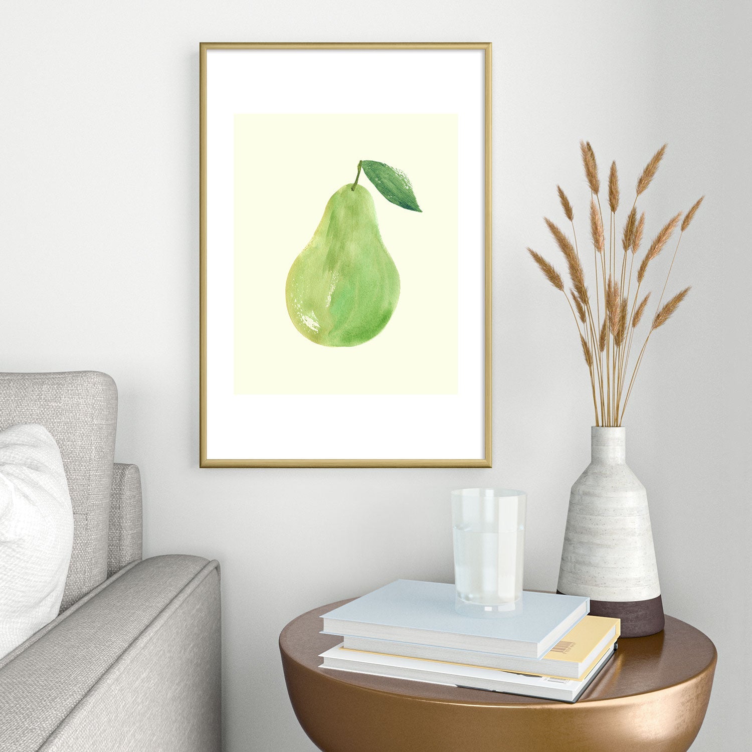 Intemporalis Pear Watercolor Illustration Metal Framed Art Print