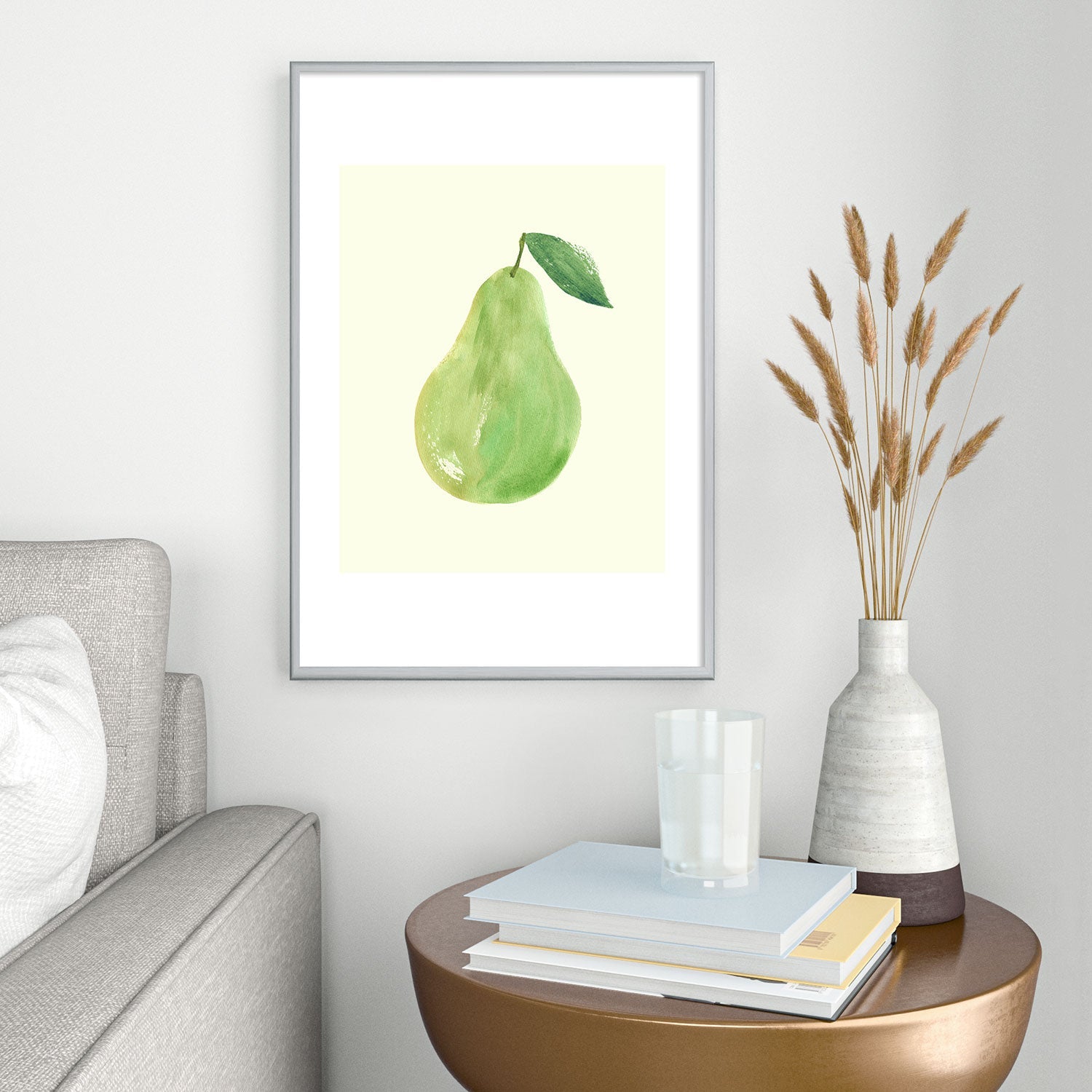 Intemporalis Pear Watercolor Illustration Metal Framed Art Print
