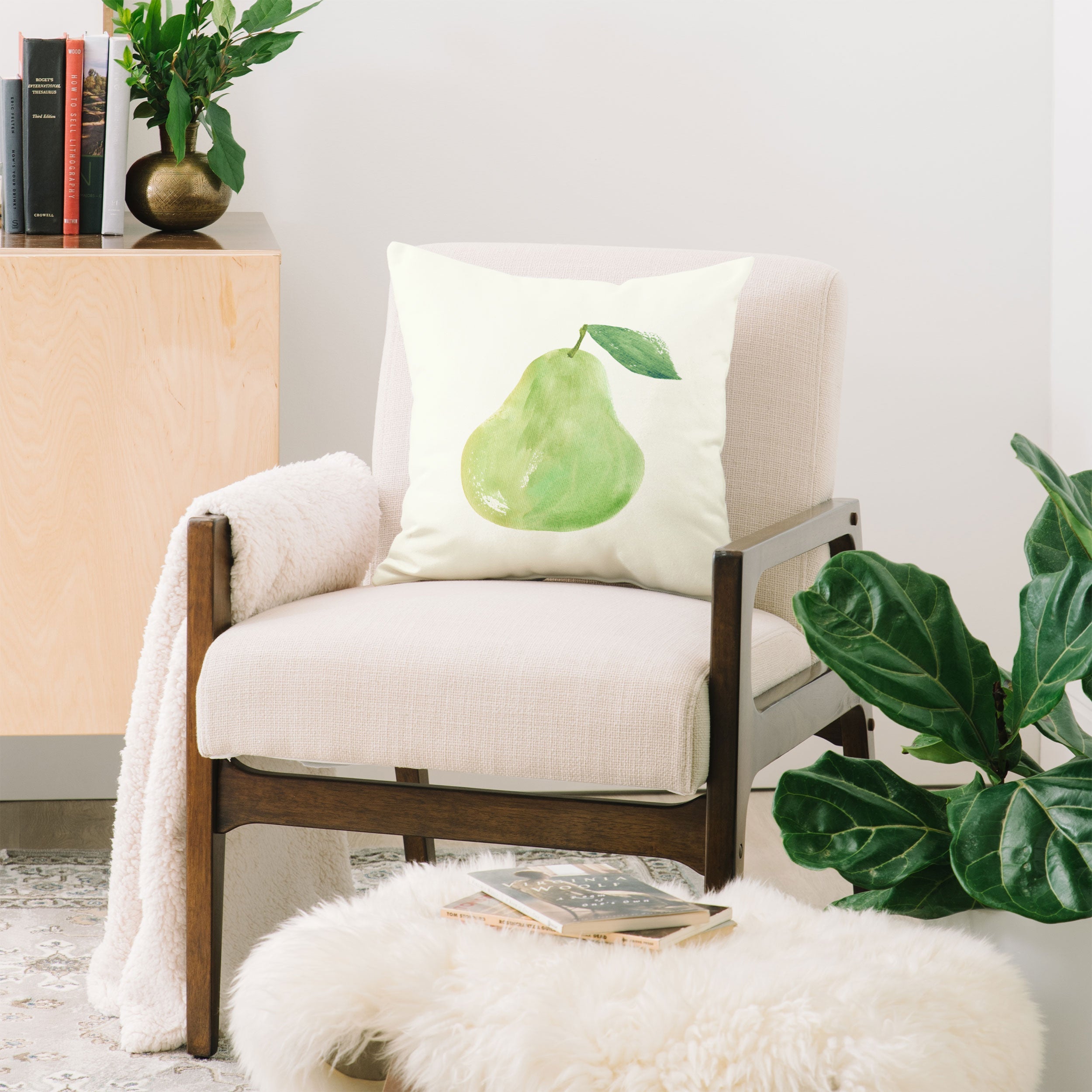 Intemporalis Pear Watercolor Illustration Throw Pillow